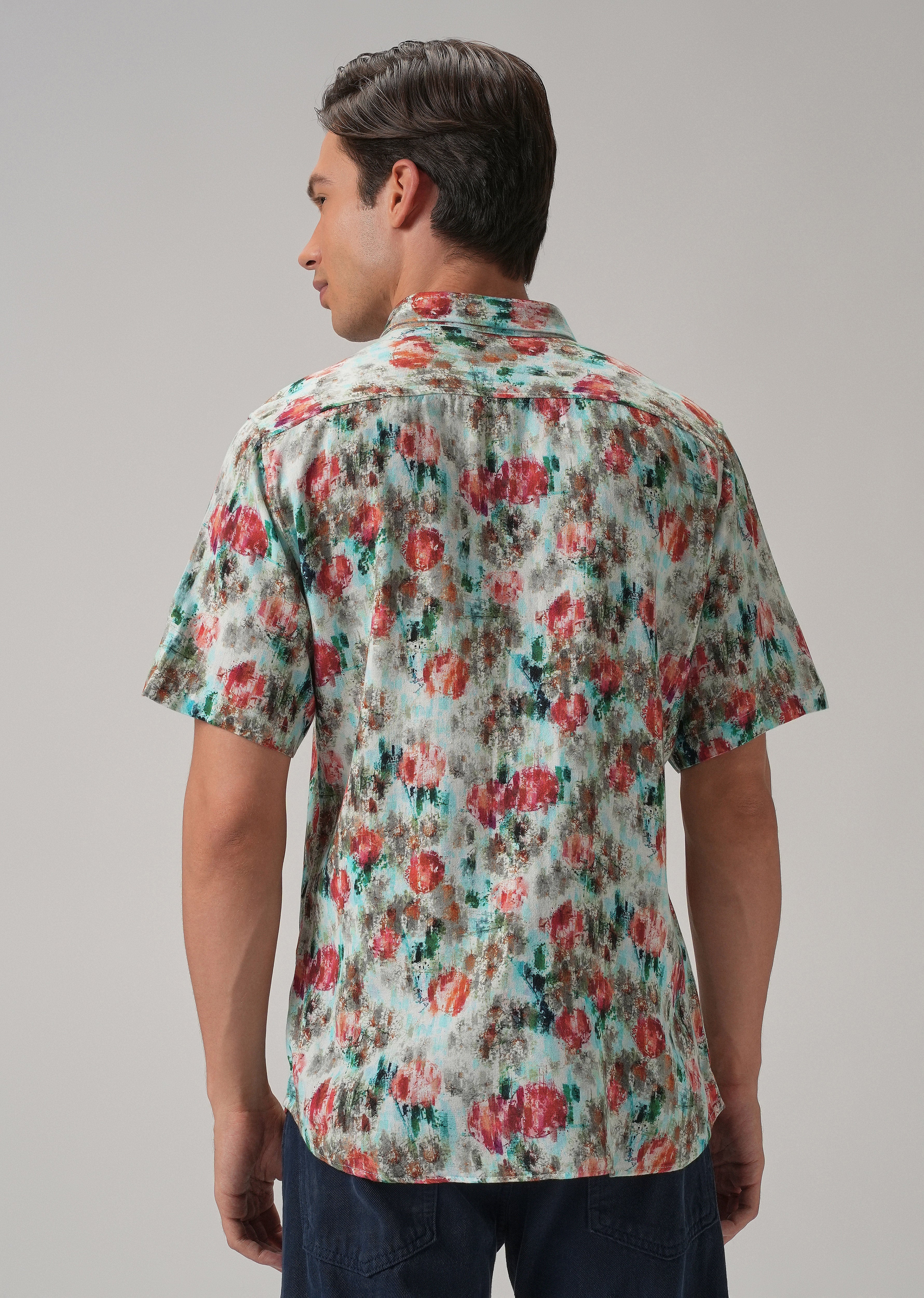 Red Abstract Patch Half Sleeve shirt