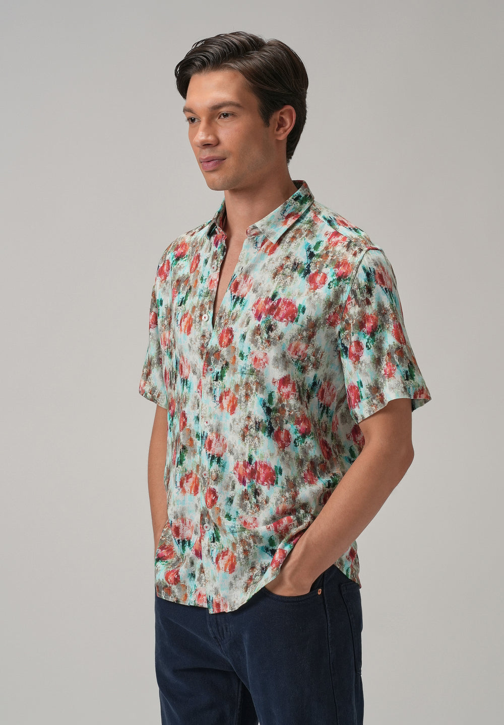 Red Abstract Patch Half Sleeve shirt