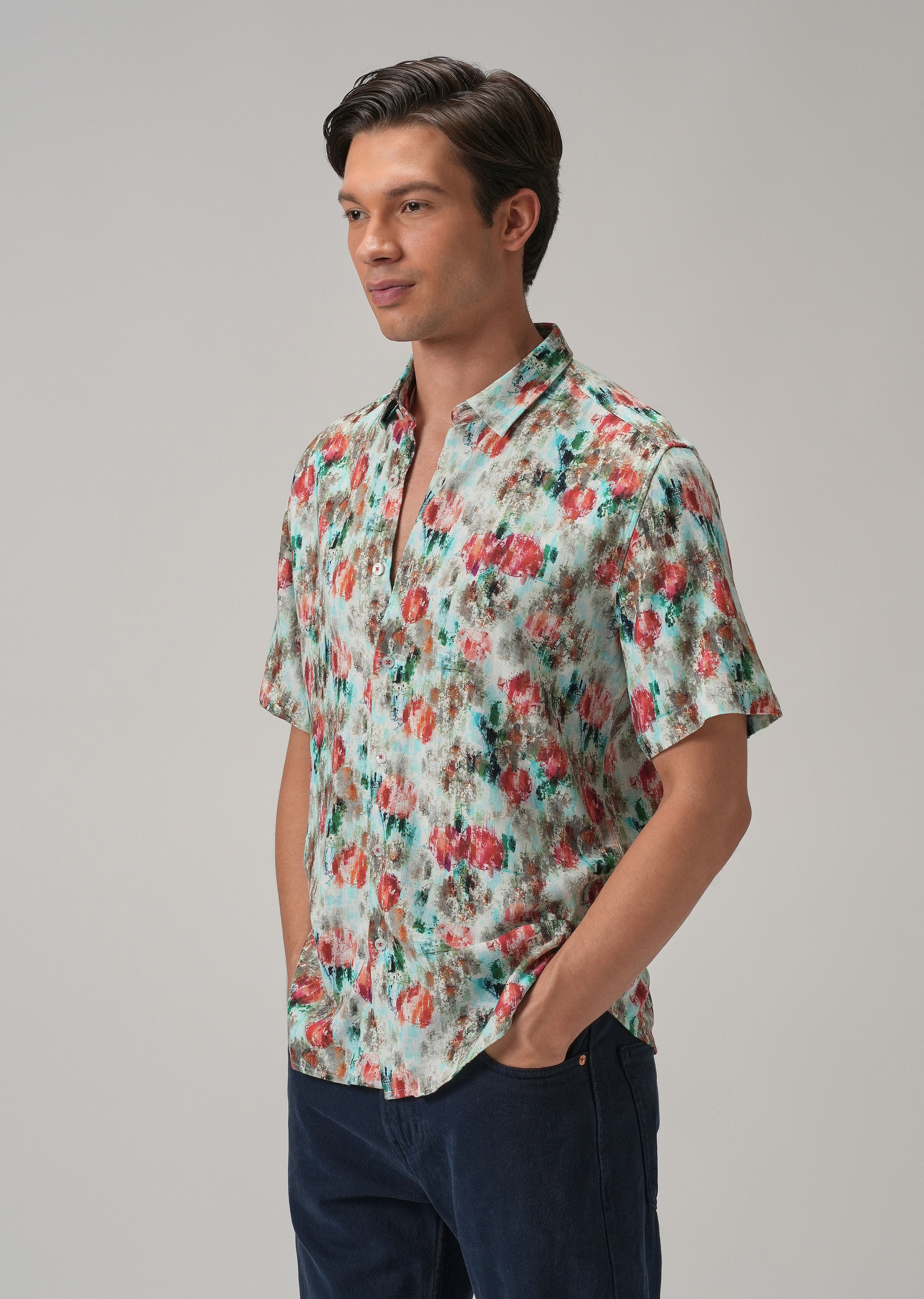 Red Abstract Patch Half Sleeve shirt