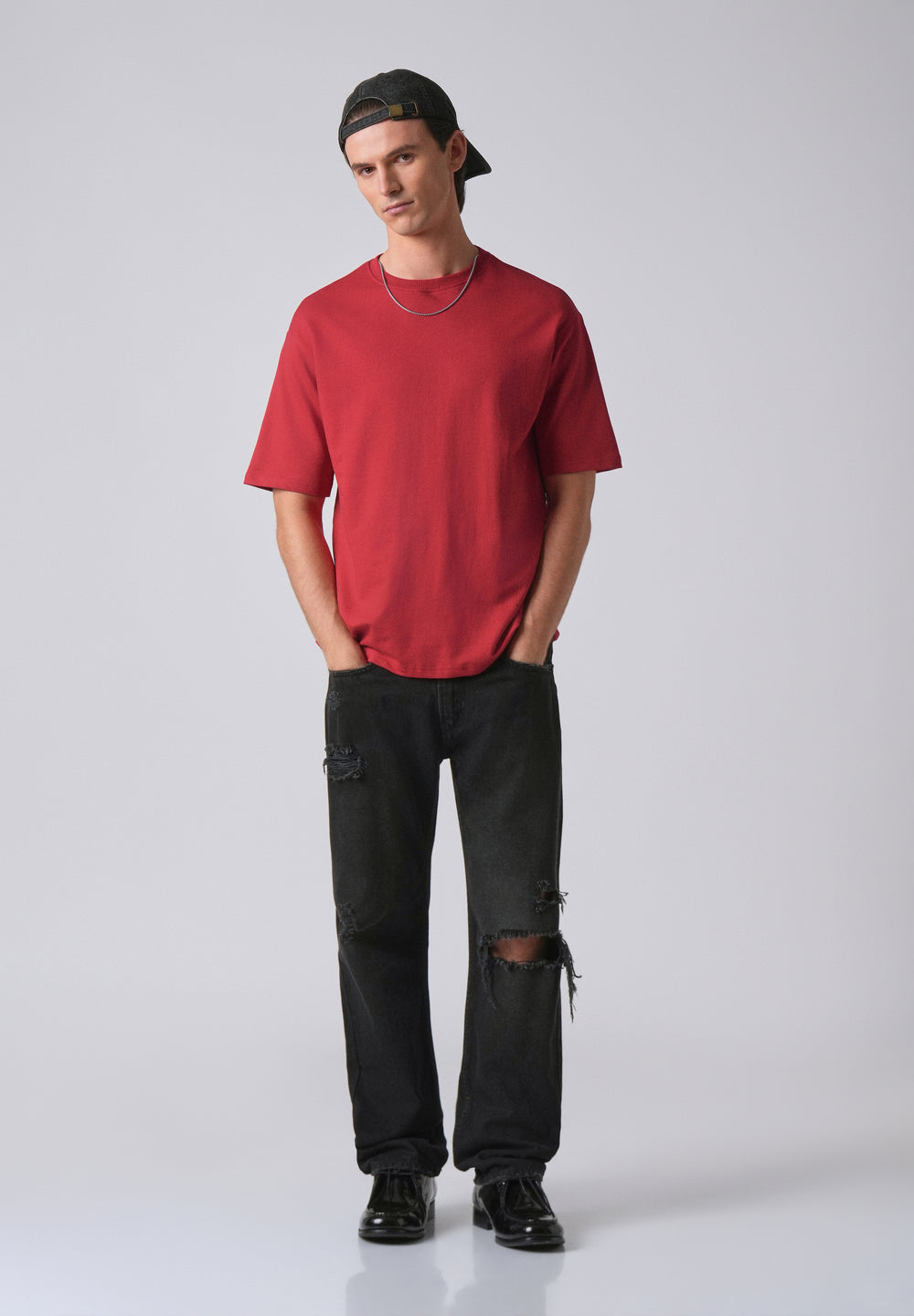 Crimson Red Basic Relaxed Fit T-shirt