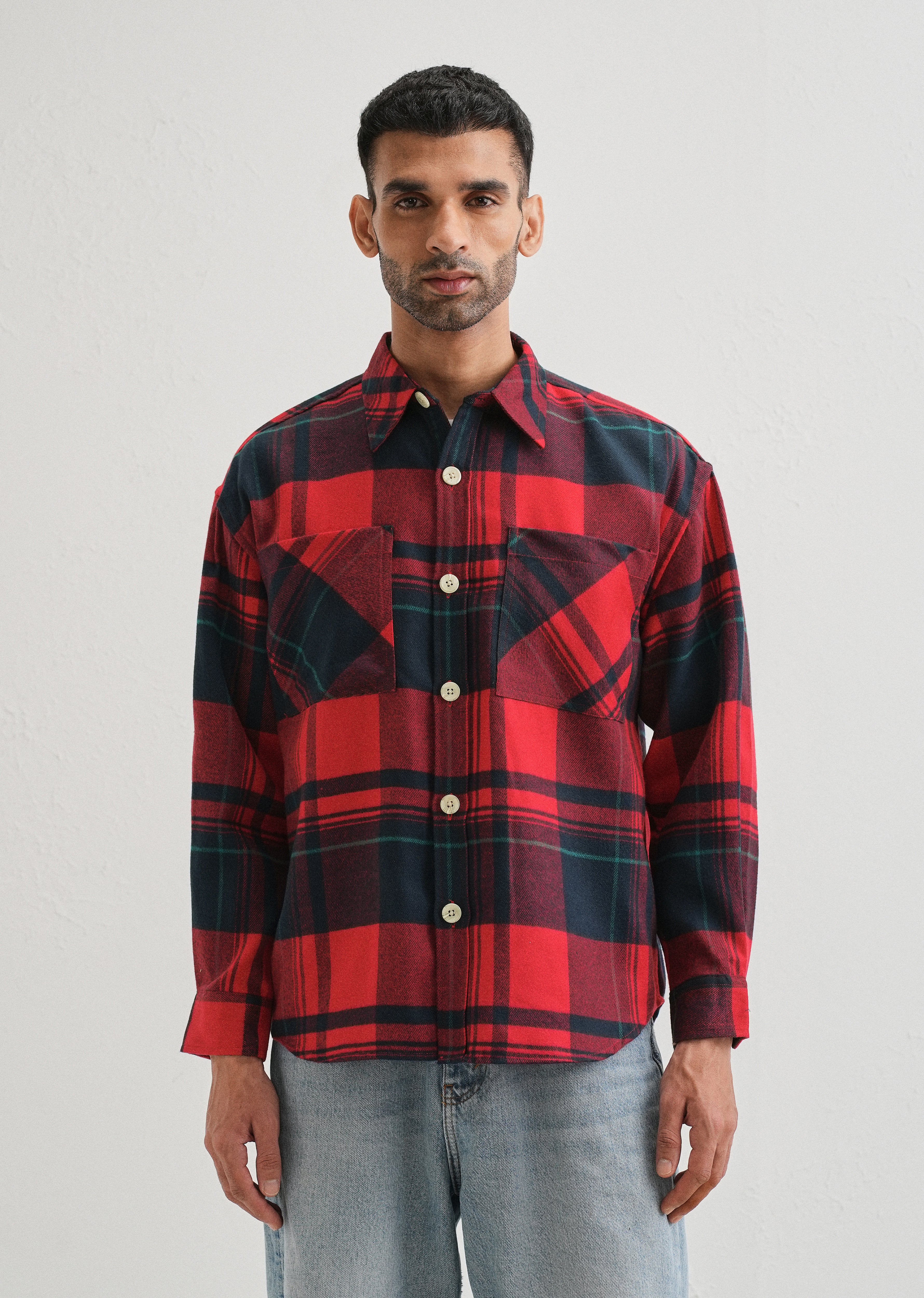 Red Checked Relaxed Fit Shacket