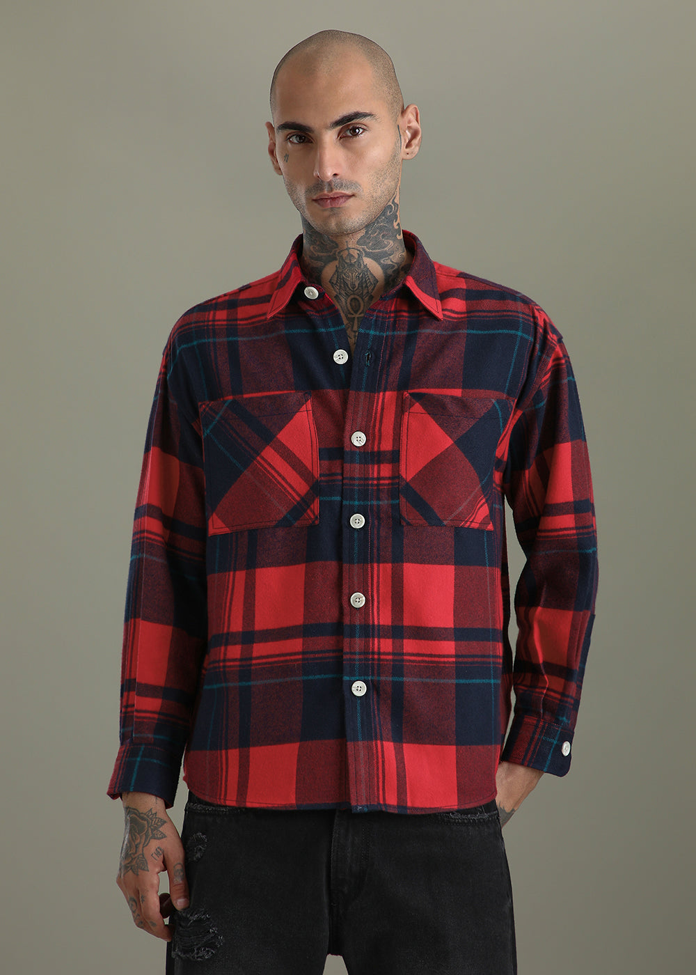 Red Checked Relaxed Fit Shacket