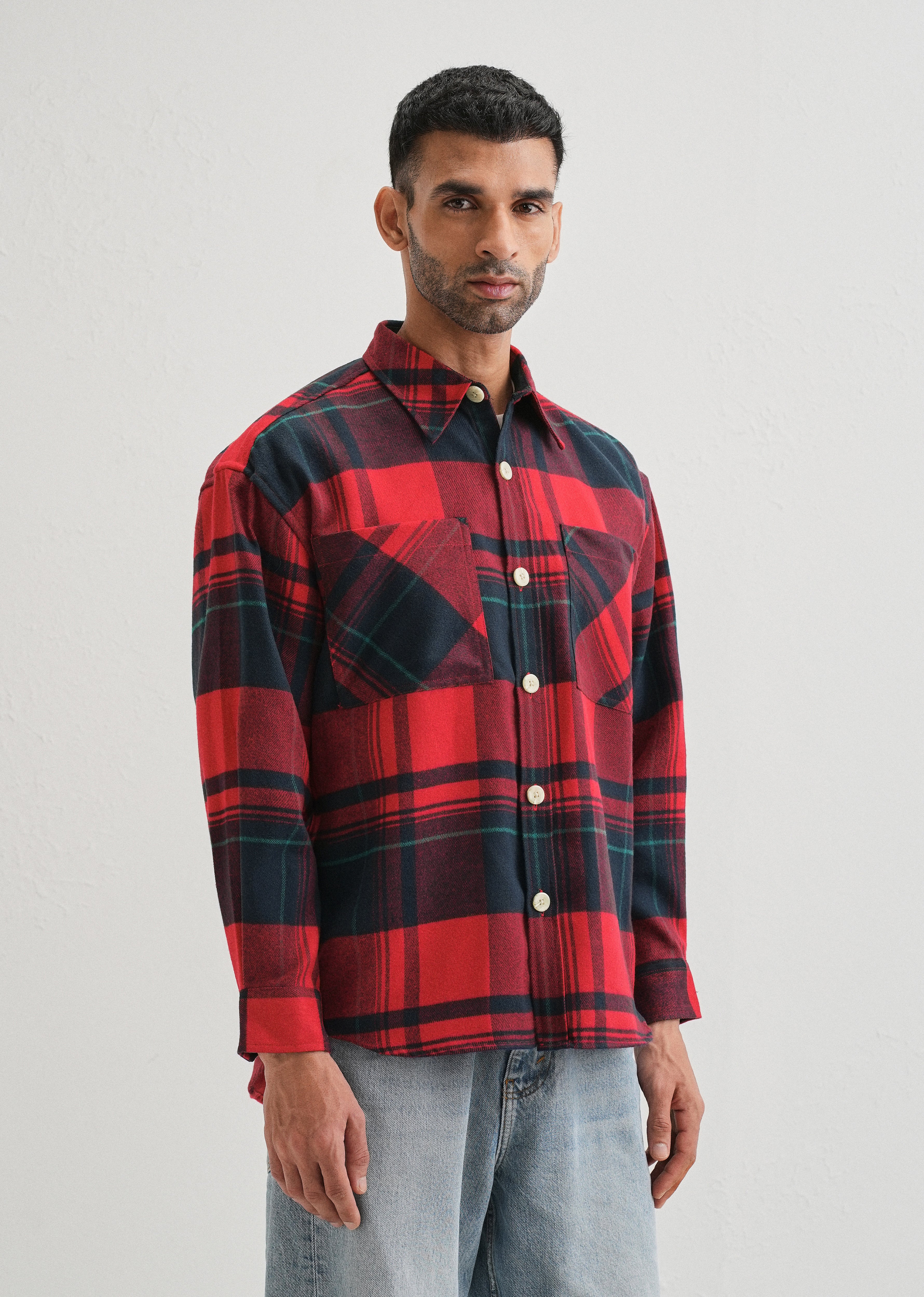Red Checked Relaxed Fit Shacket