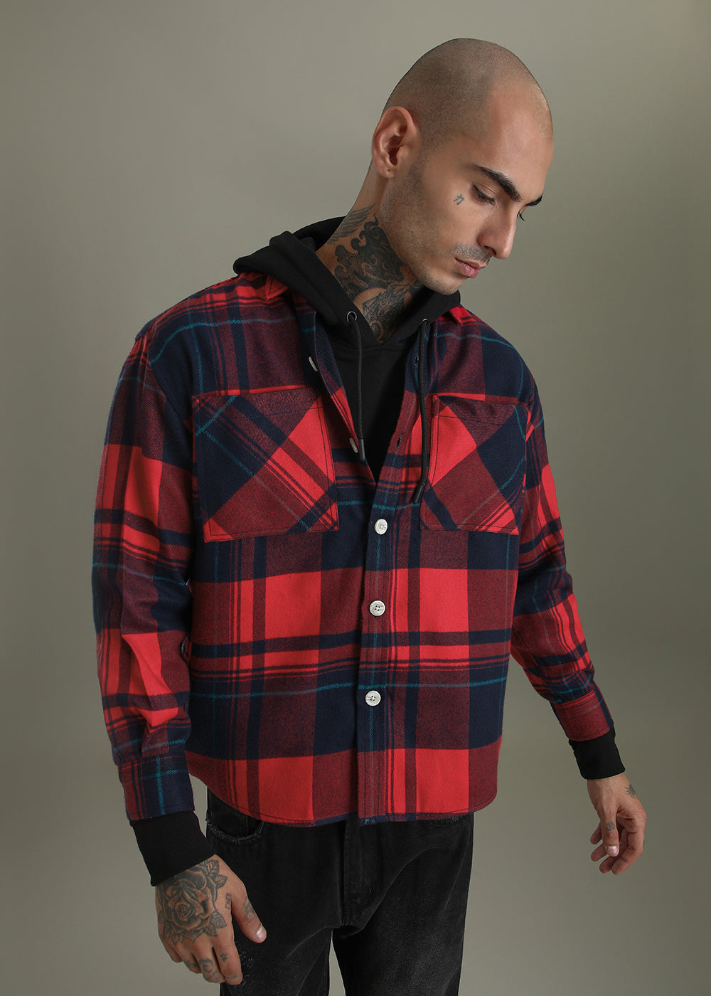 Red Checked Relaxed Fit Shacket