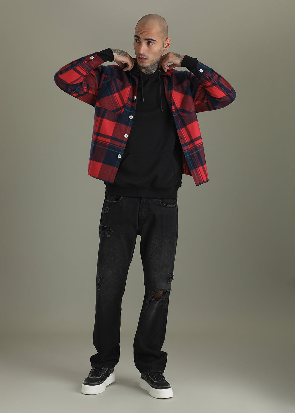 Red Checked Relaxed Fit Shacket