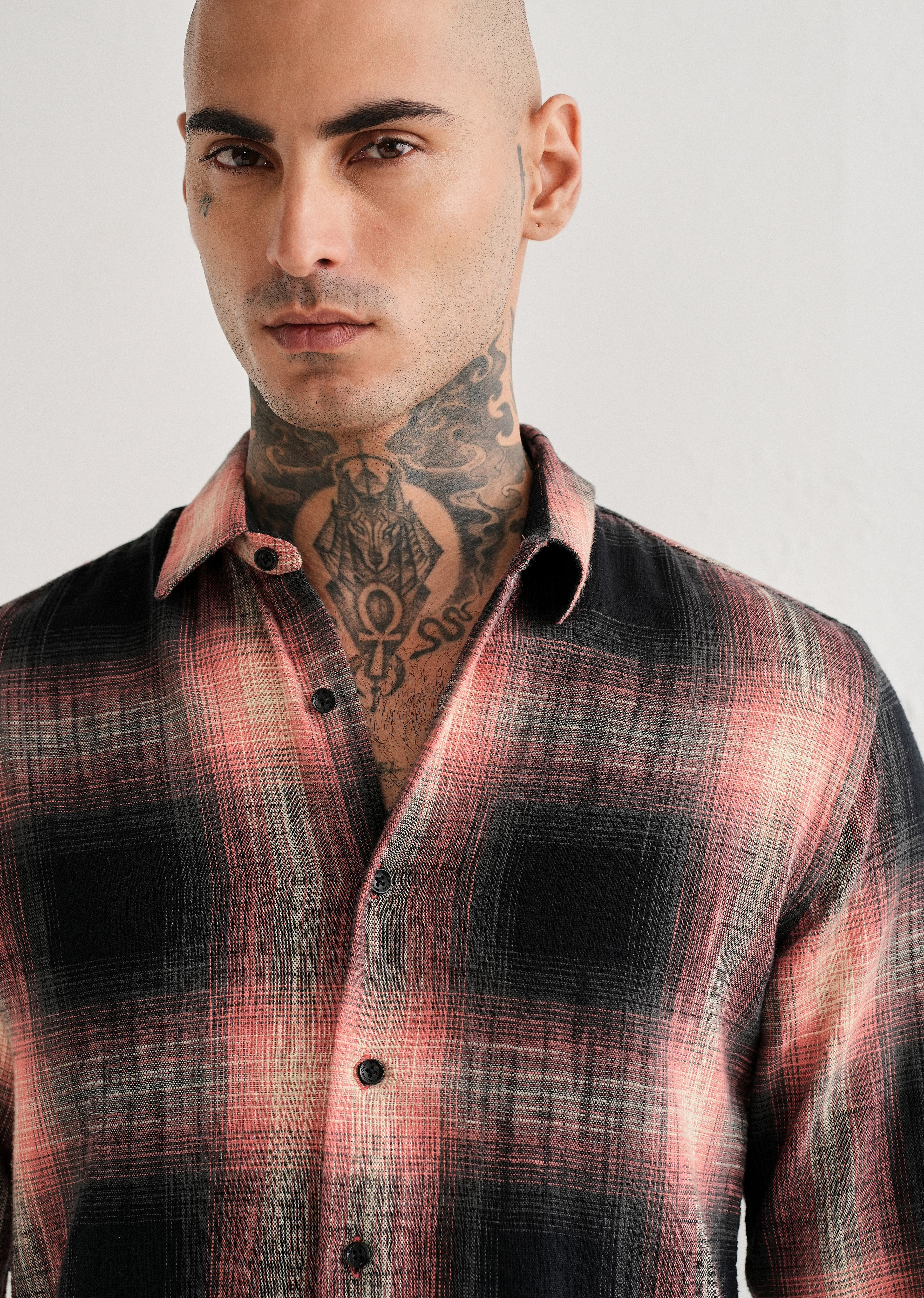 Red Cotton Linen Check Shirt