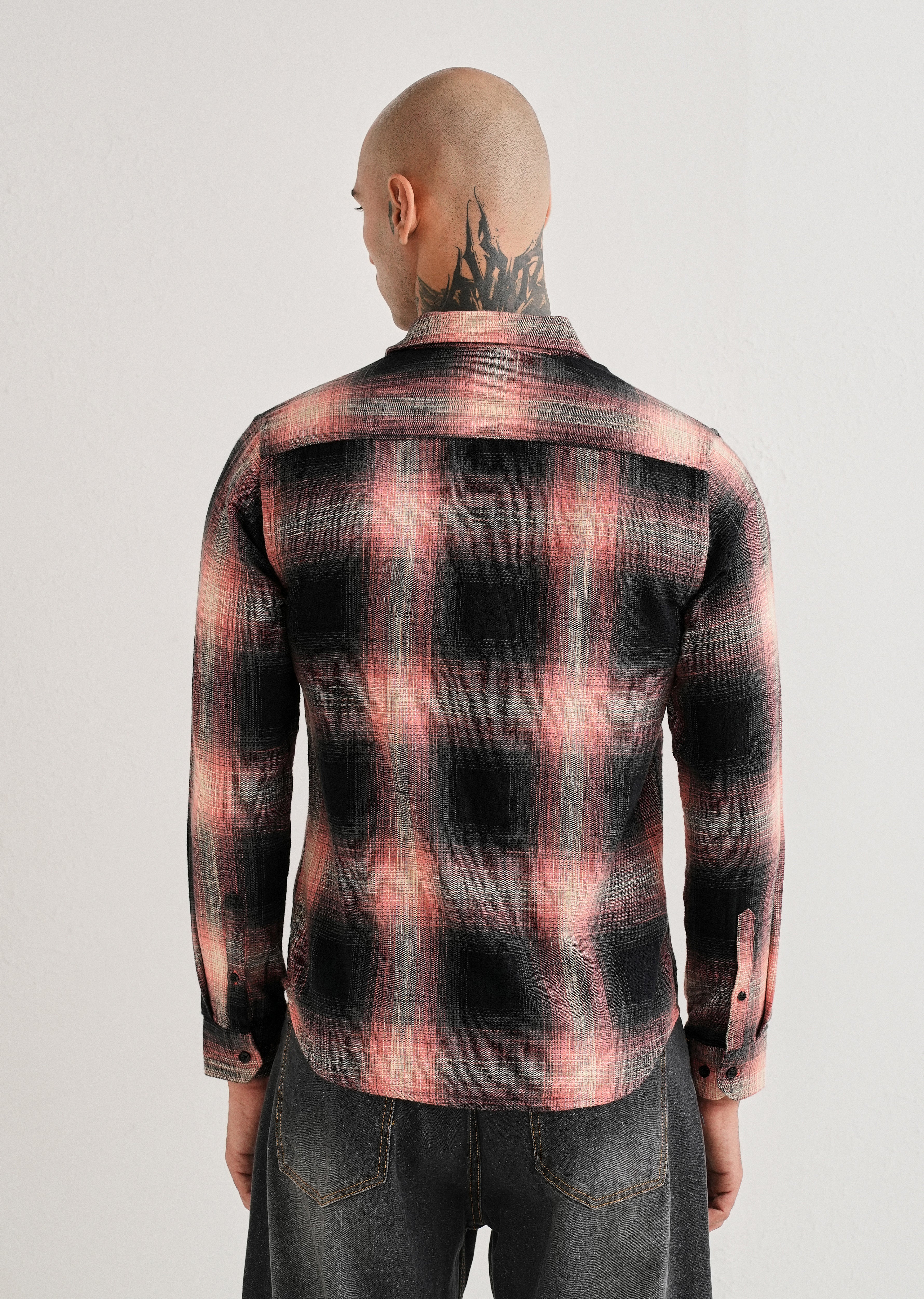 Red Cotton Linen Check Shirt