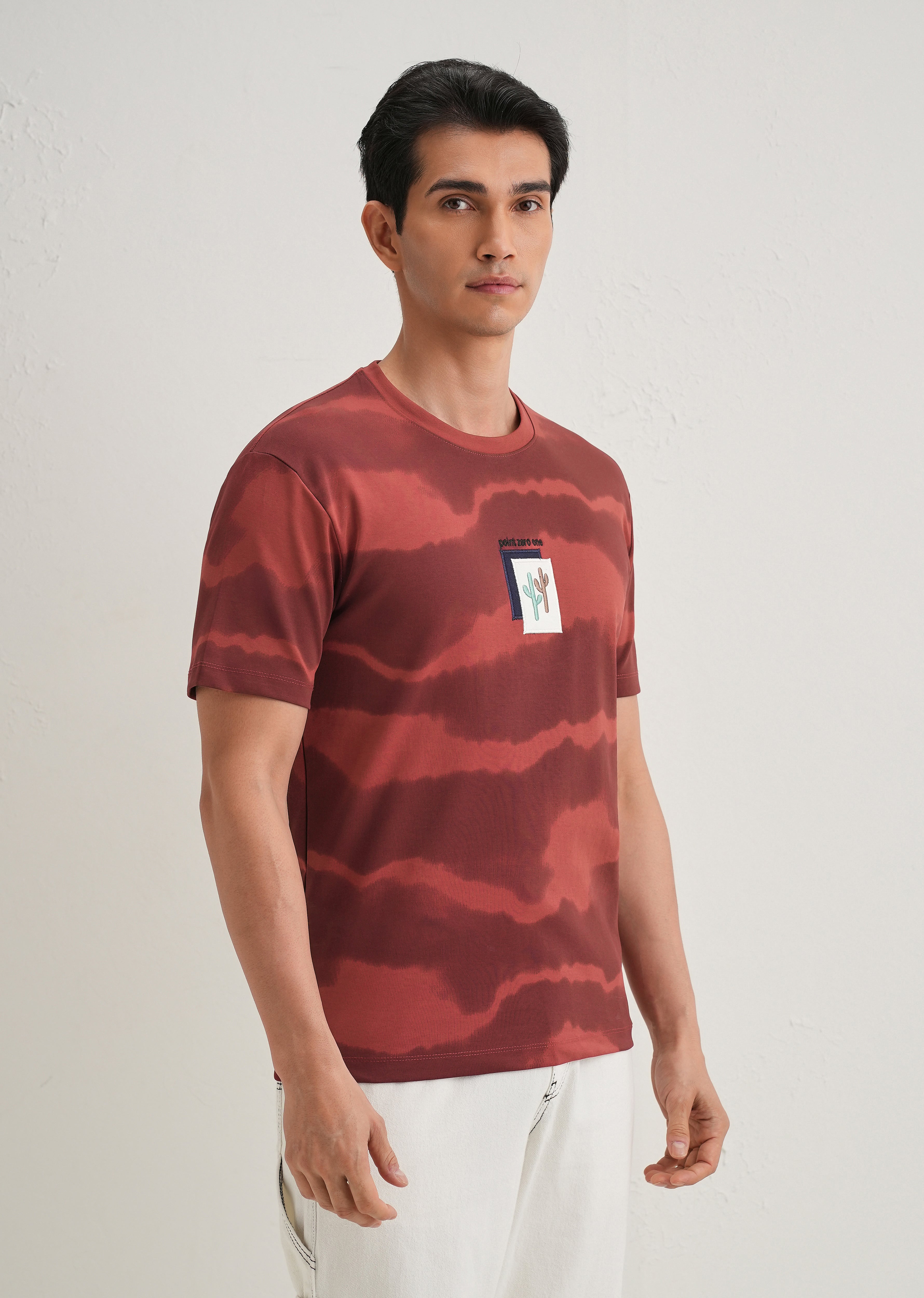 Red Dye Cactus Patch Print T-Shirt