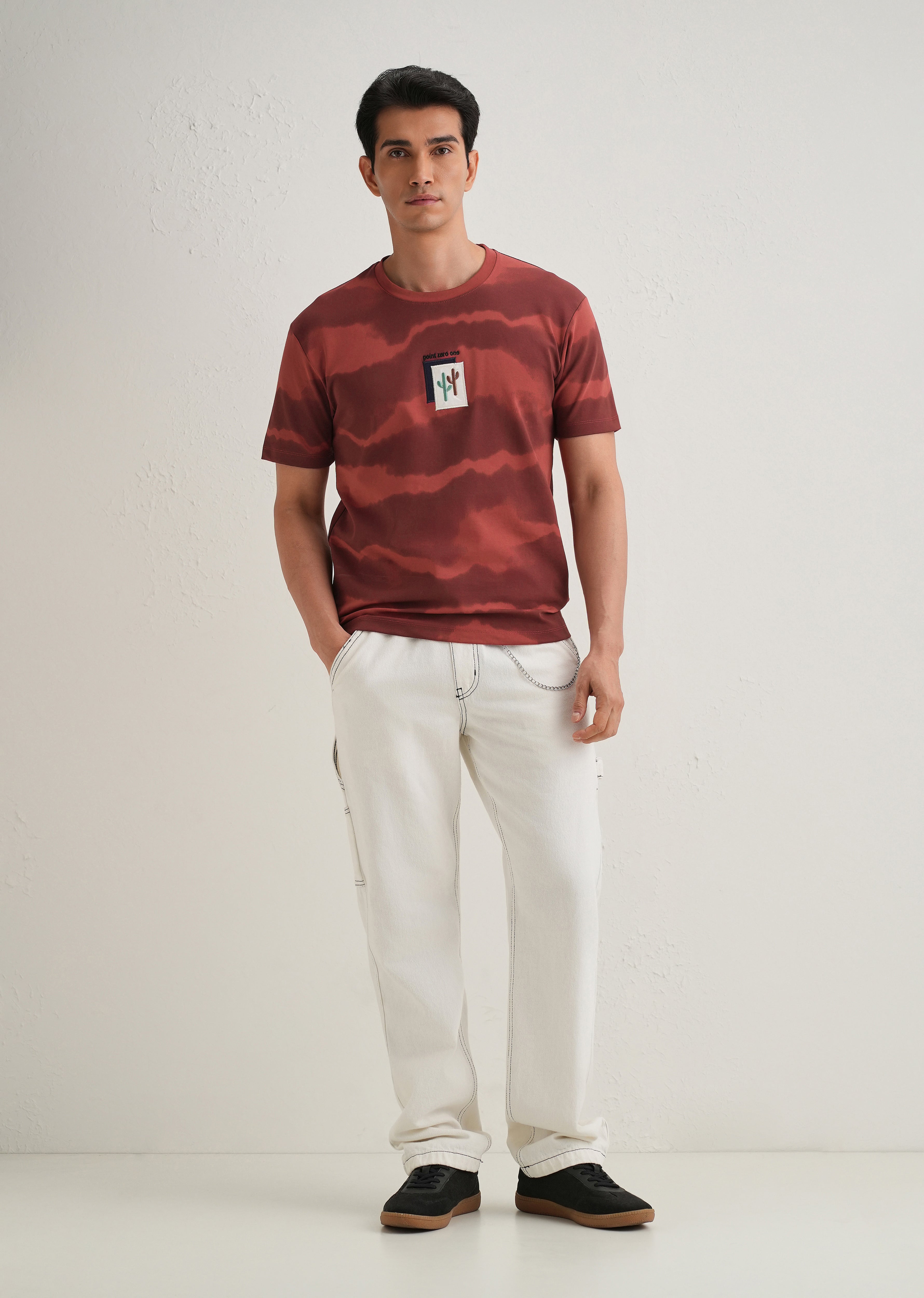 Red Dye Cactus Patch Print T-Shirt