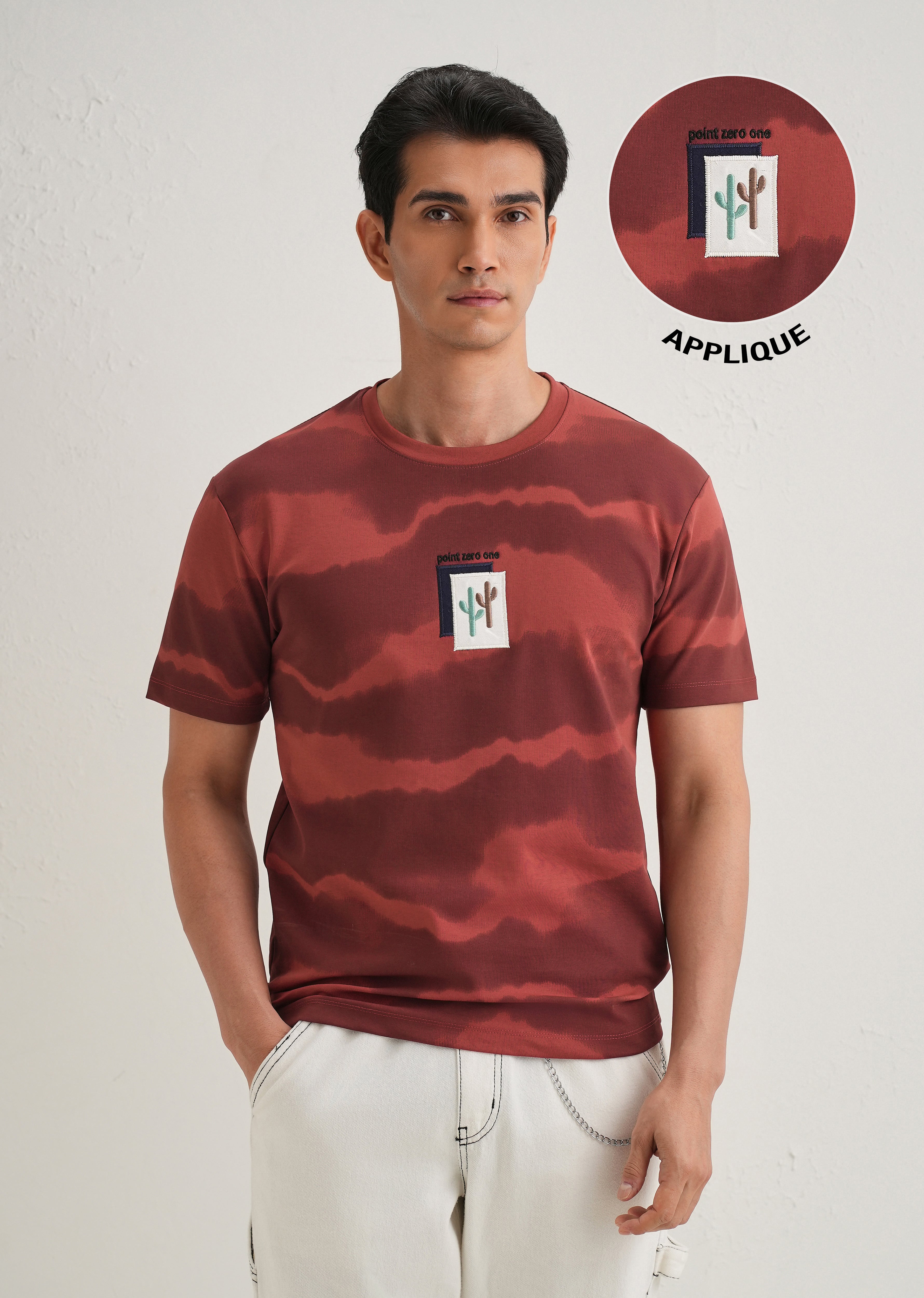 Red Dye Cactus Patch Print T-Shirt