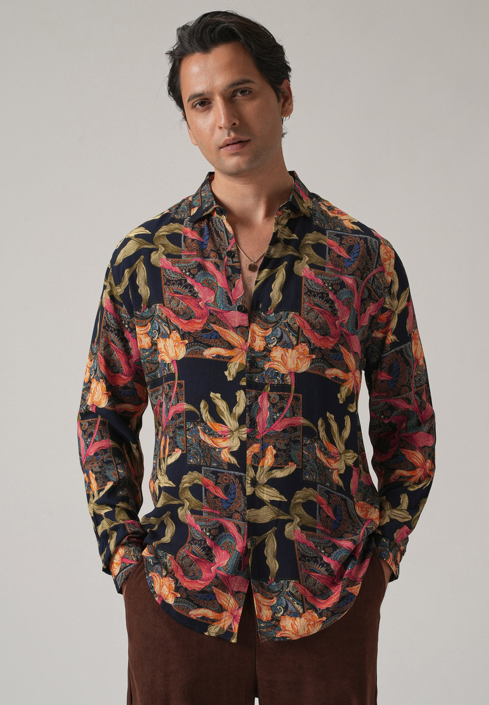 Red Exotic Lily Print Feather Shirt