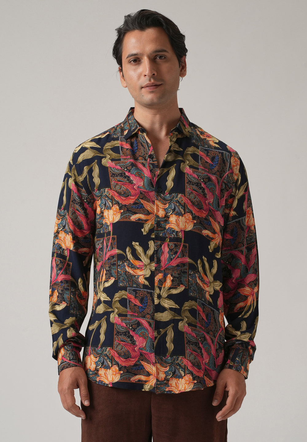 Red Exotic Lily Print Feather Shirt