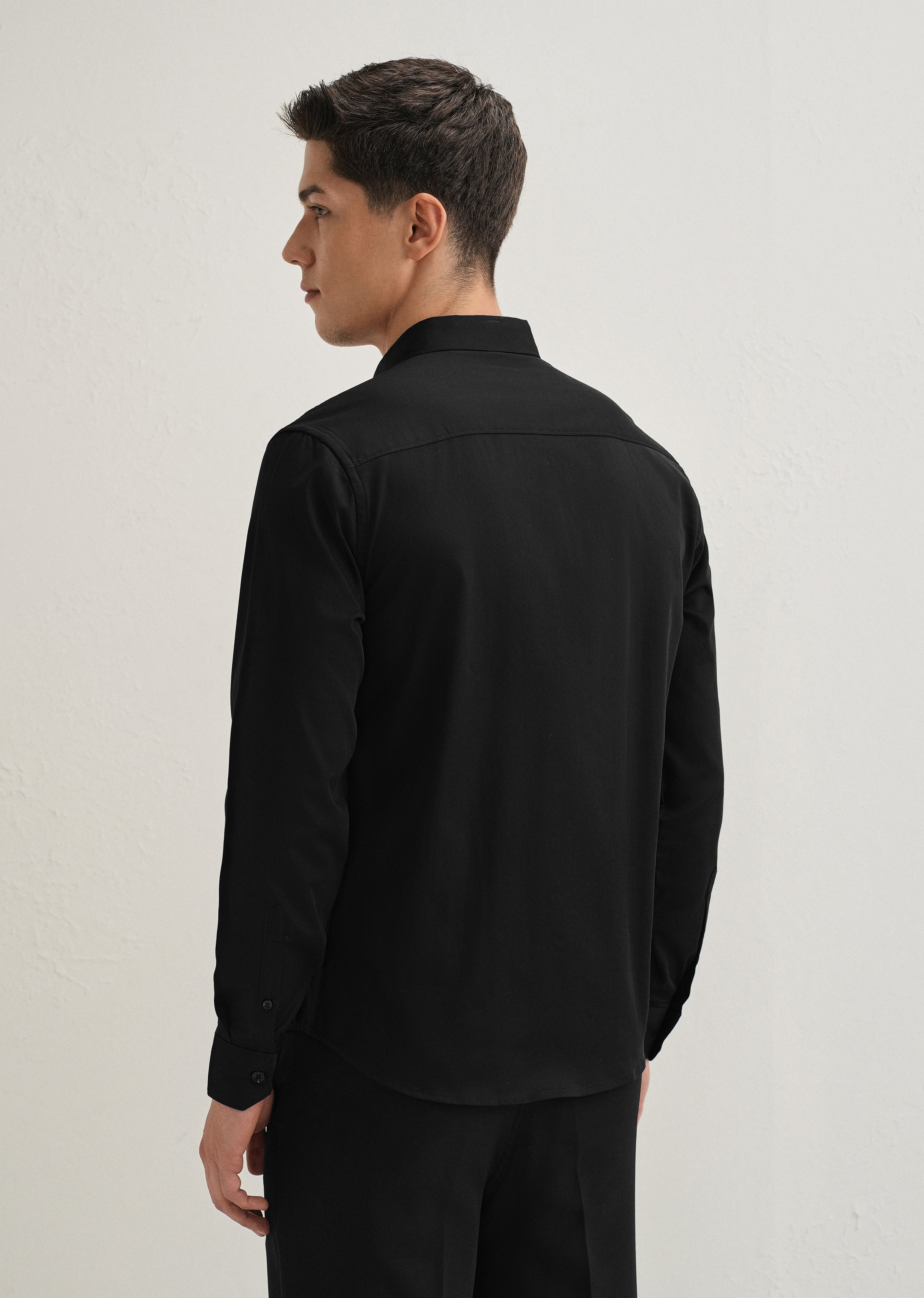 Red Floral Embroidery Black Designer Shirt