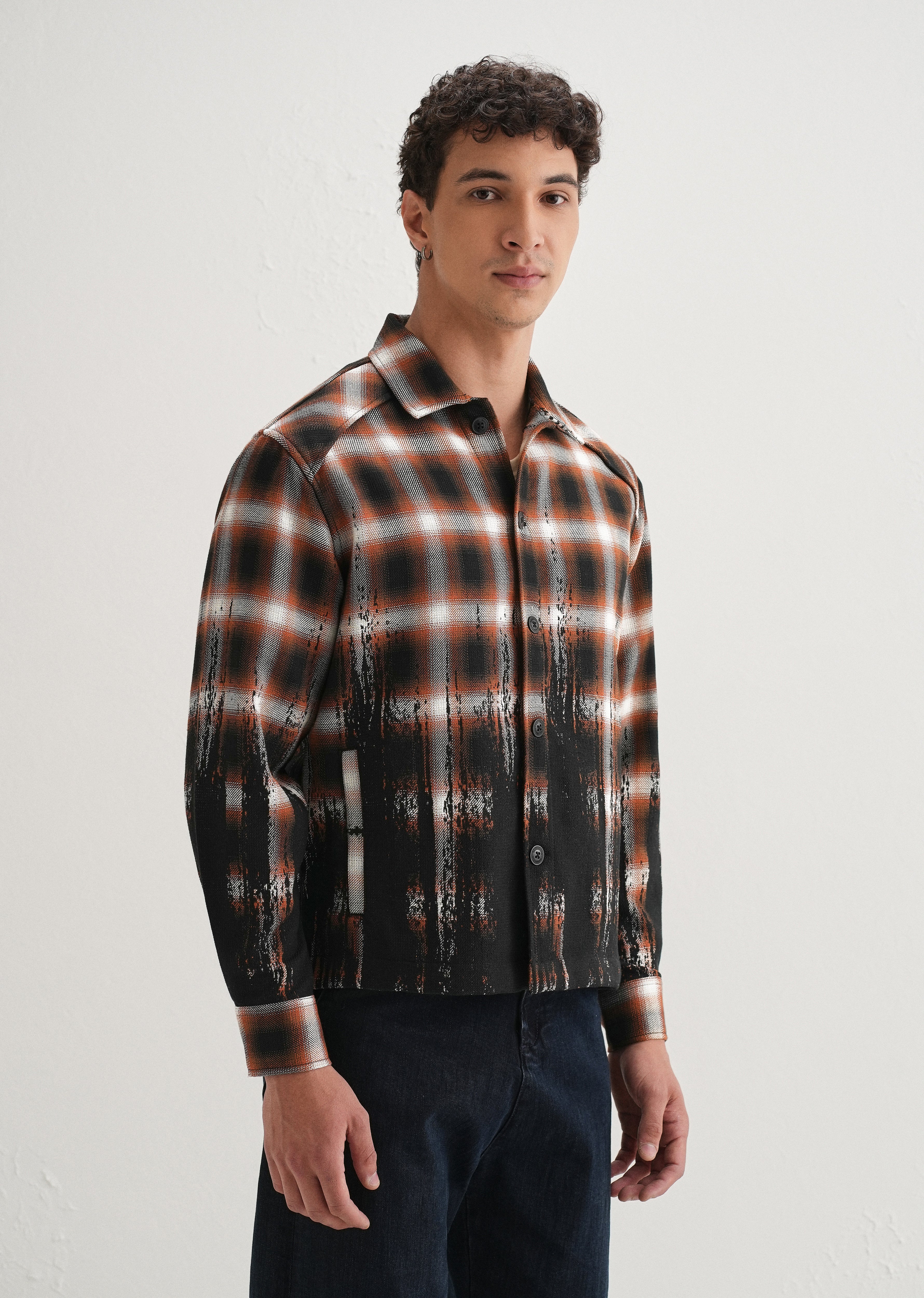 Red Gradient Grunge Check Shacket