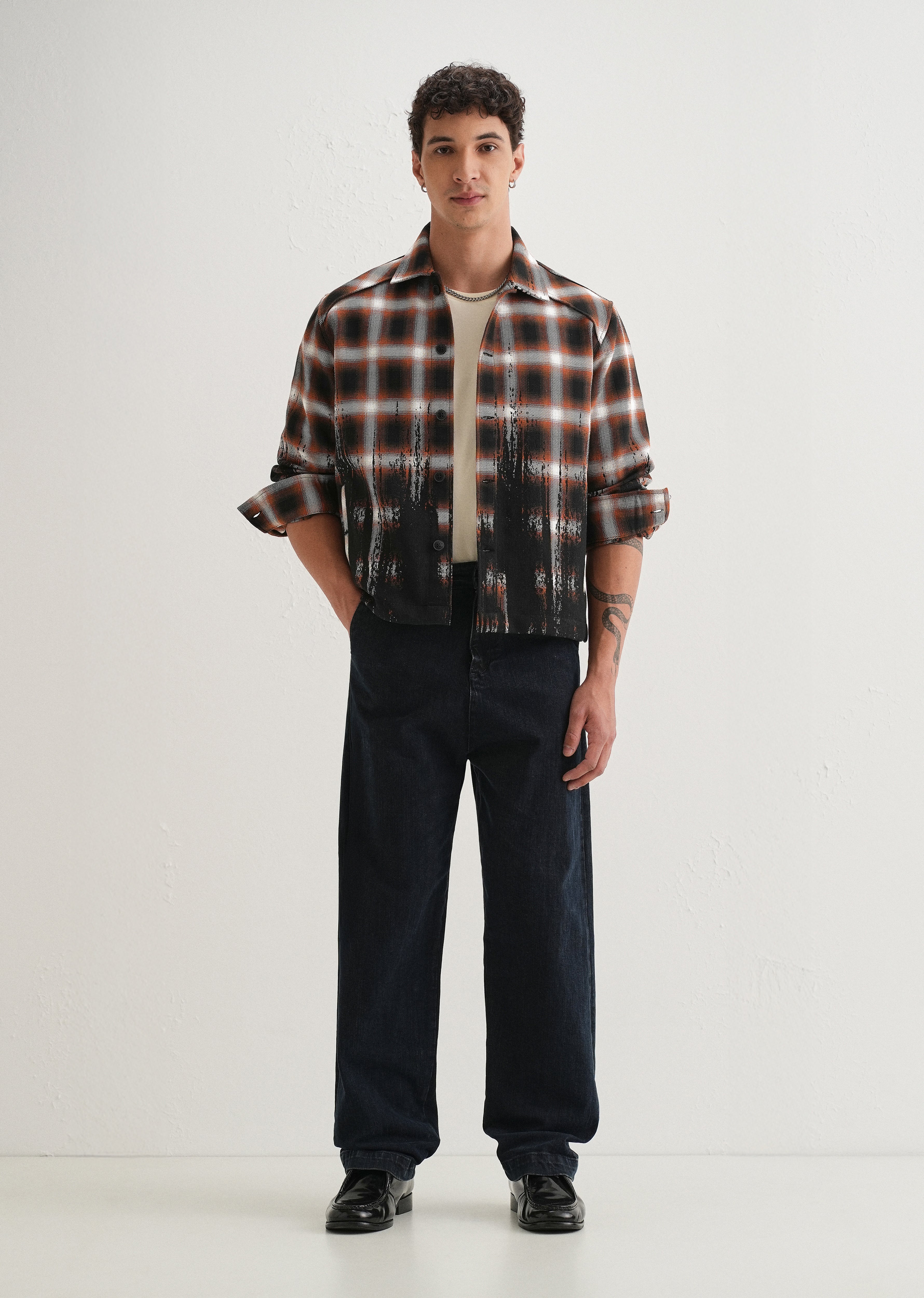 Red Gradient Grunge Check Shacket