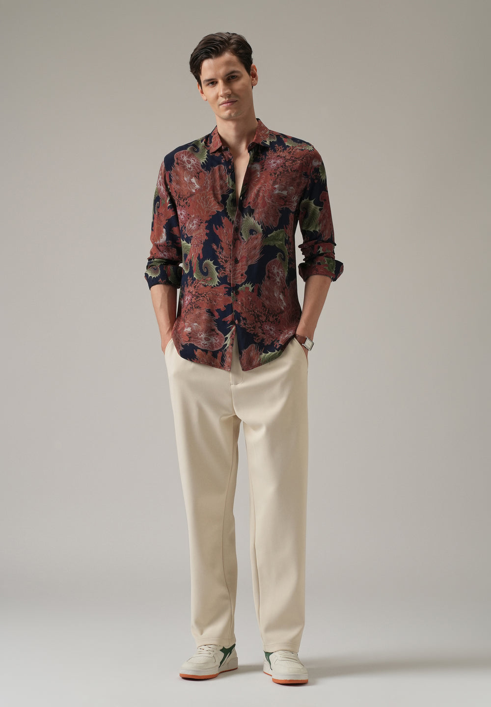 Red Prickly Flora Print Feather Shirt