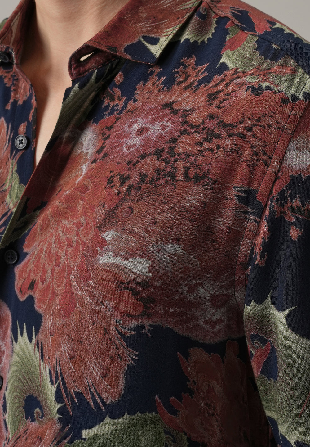 Red Prickly Flora Print Feather Shirt
