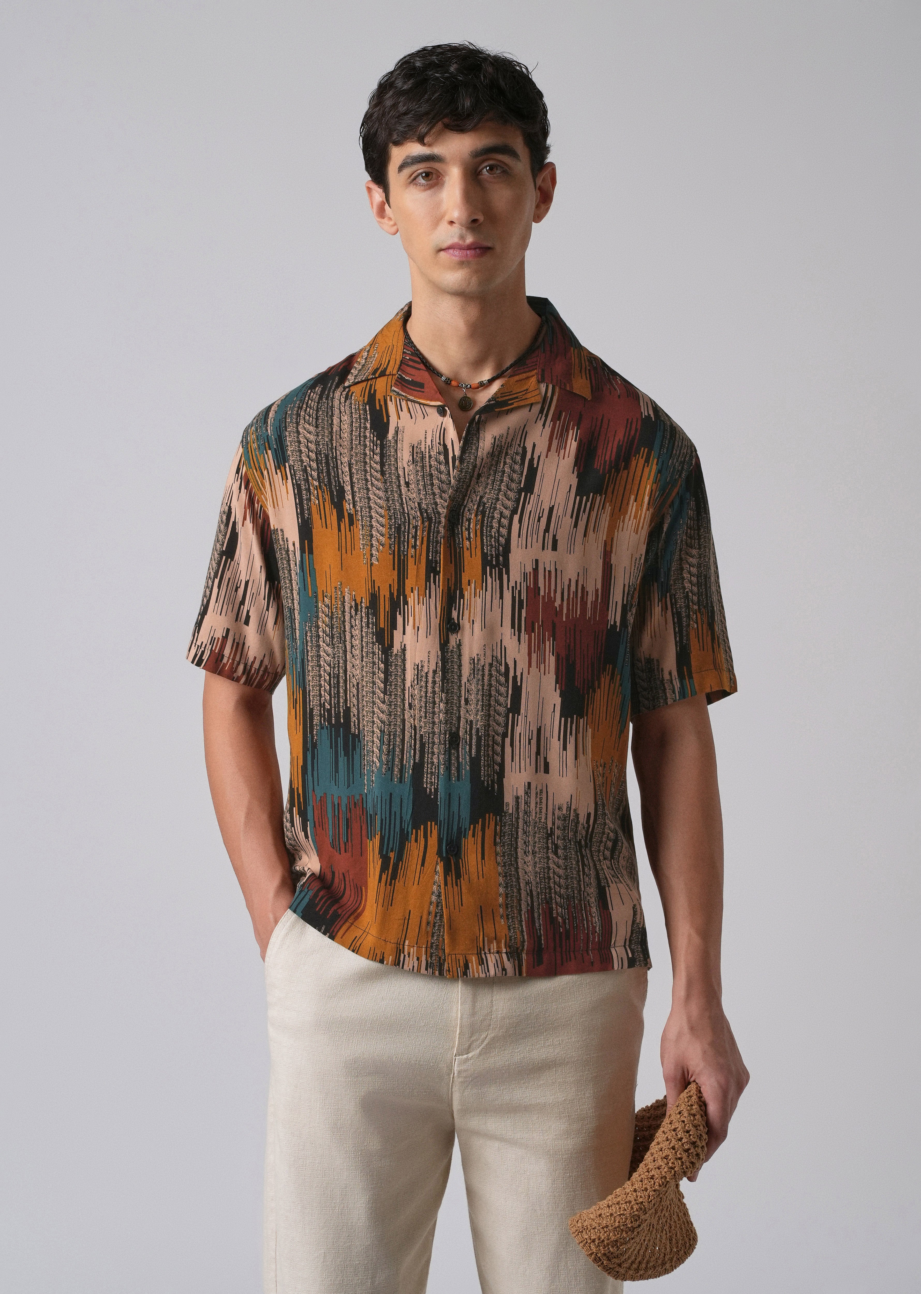 Red Abstract Brushstroke Oversized Feather Shirt