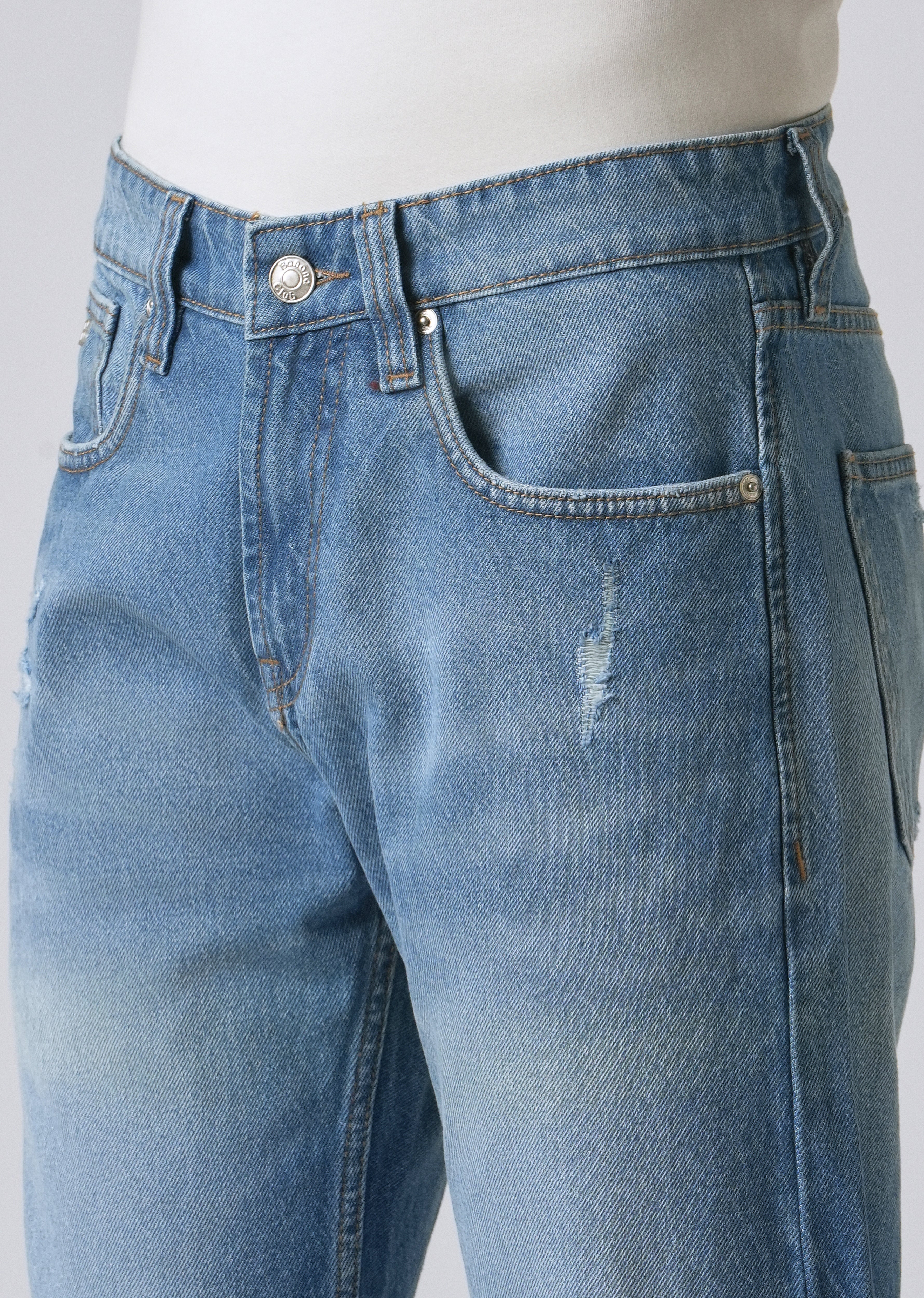 Ripped Blue Straight Fit Denim