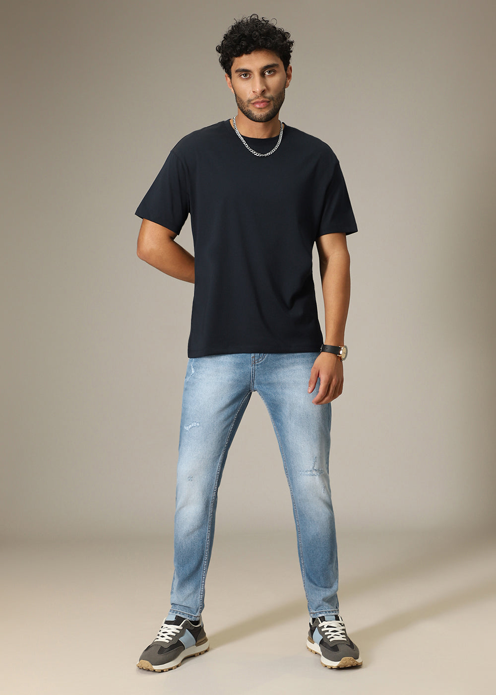 Ribbed Stone Blue Slim fit Jeans