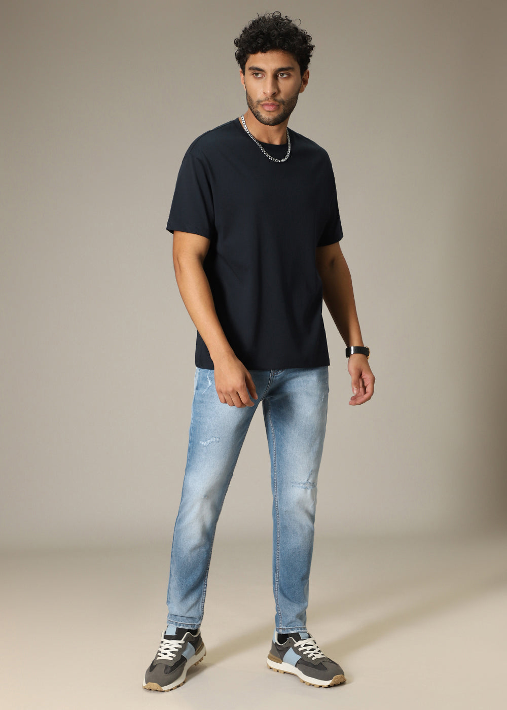 Ribbed Stone Blue Slim fit Jeans