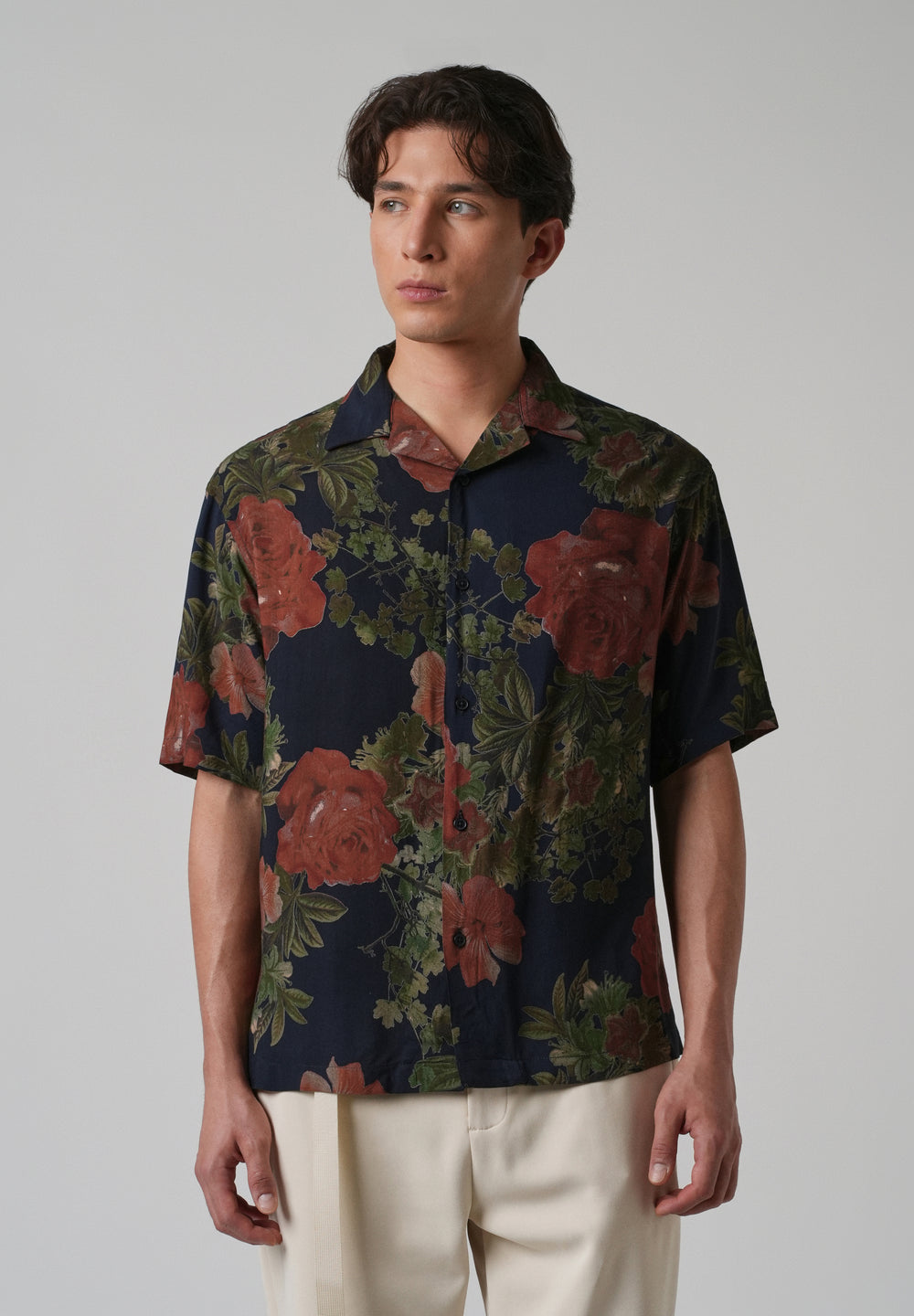 Rose Print Oversized Feather Shirt