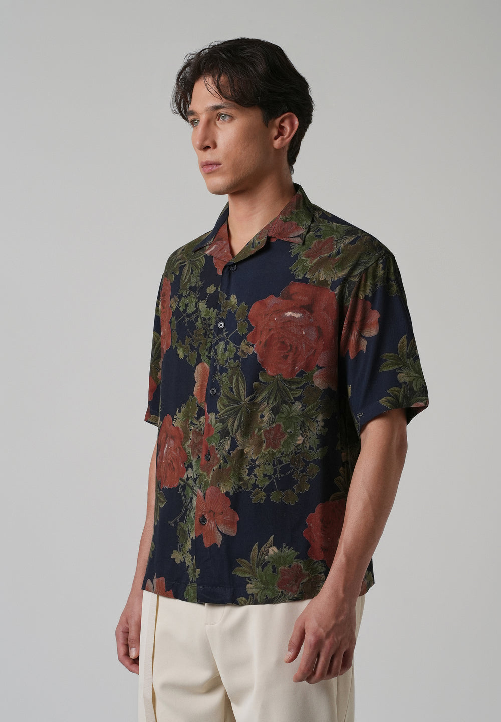 Rose Print Oversized Feather Shirt