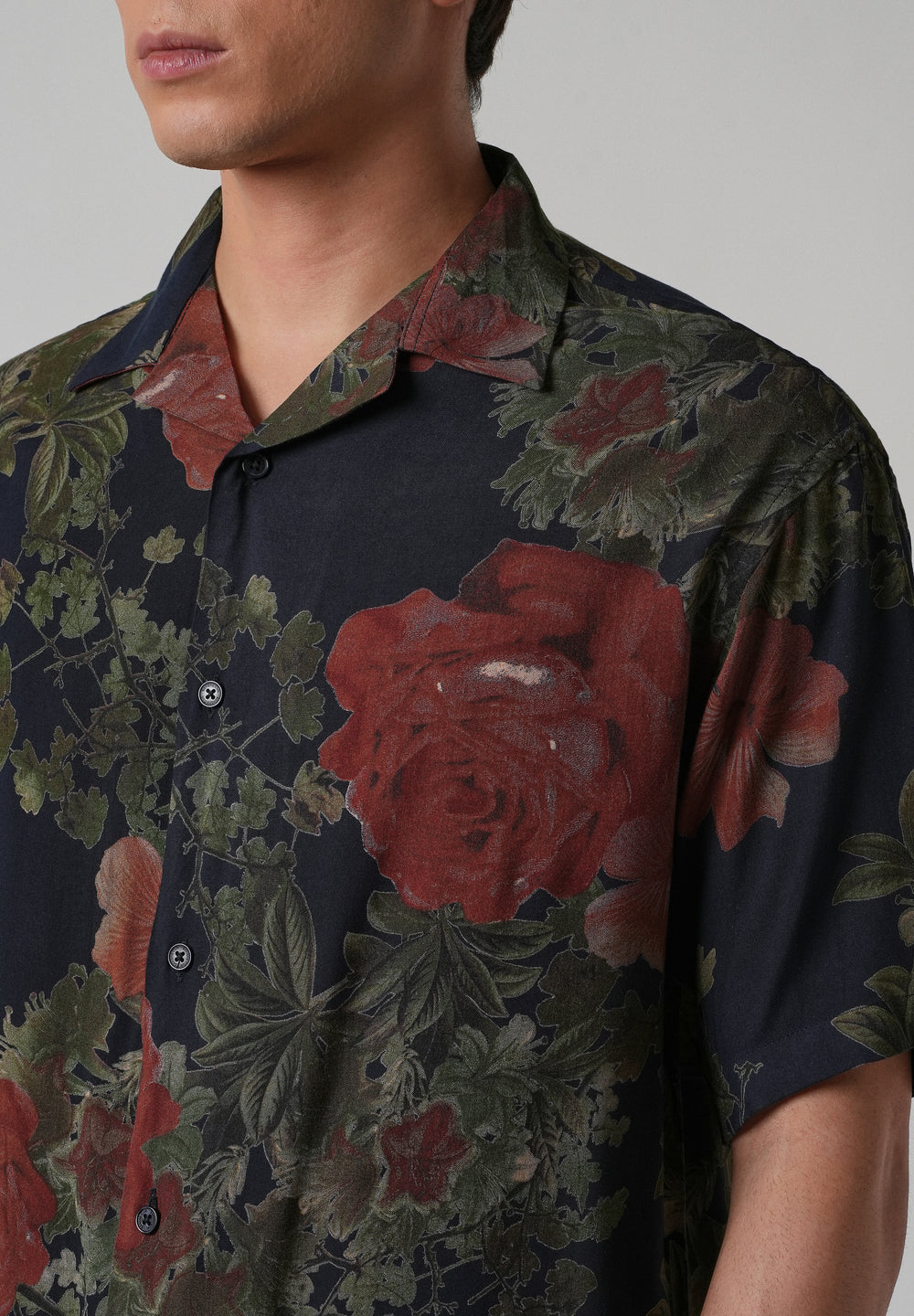 Rose Print Oversized Feather Shirt