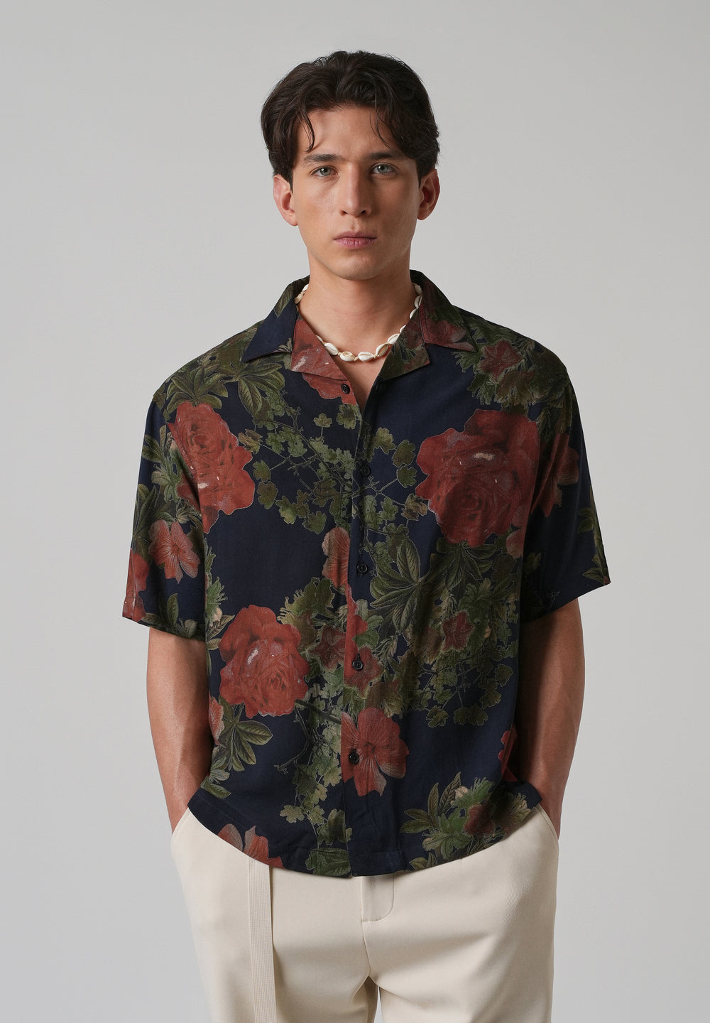 Rose Print Oversized Feather Shirt