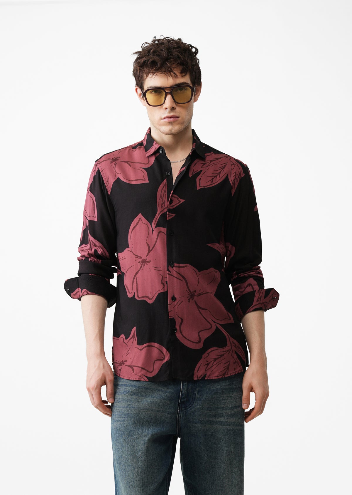 Rose Red Bold Floral Print Shirt