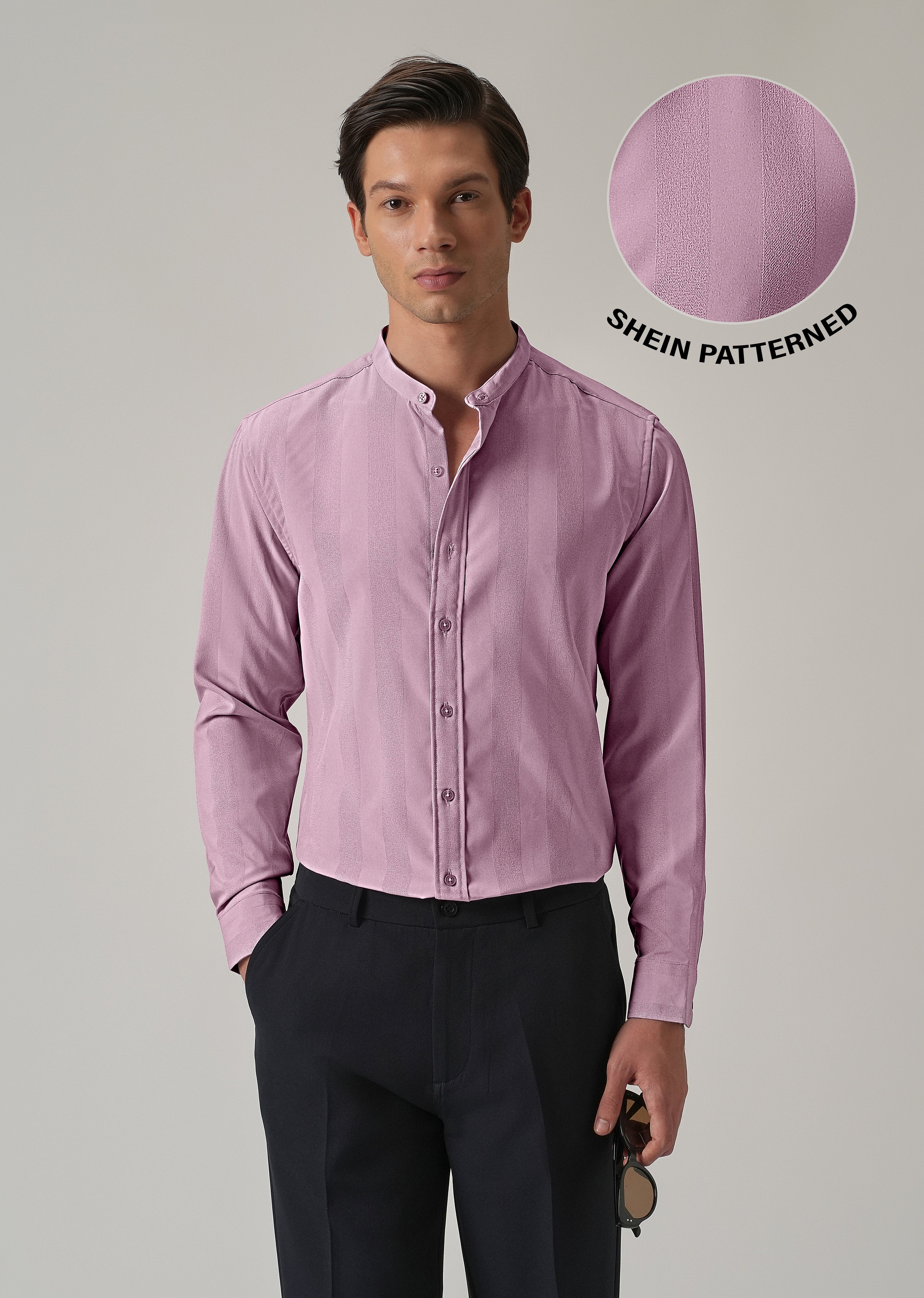 Rose Pink Plain Shein Patterned Shirt