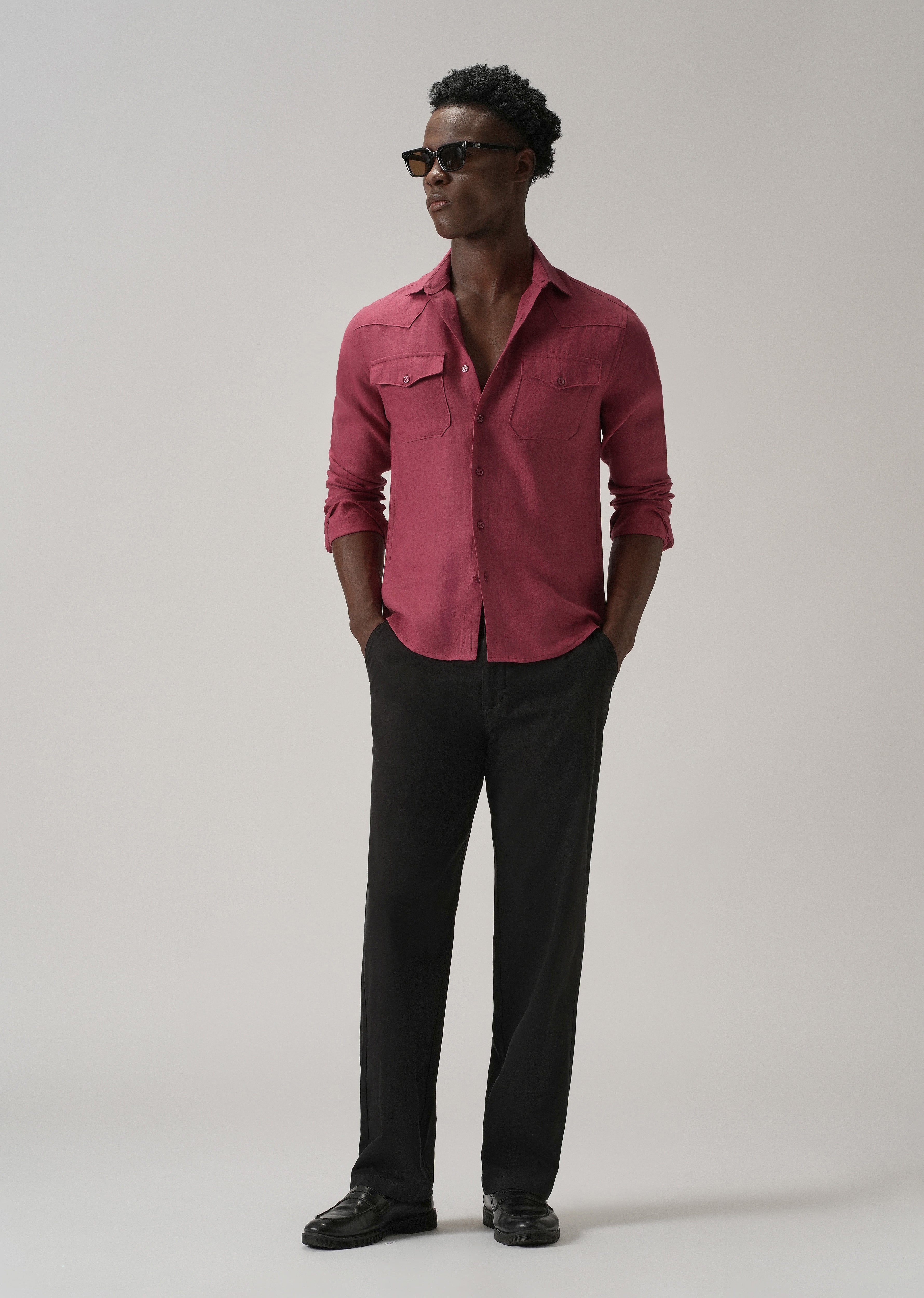 Rouge Pink Double Pocket 100% Pure Irish Linen Shirt