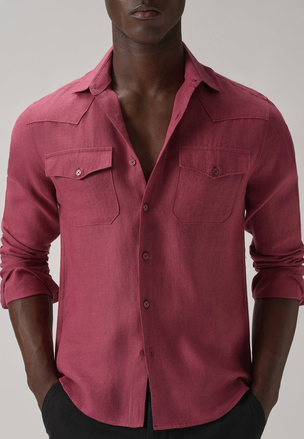 Rouge Pink Double Pocket 100% Pure Irish Linen Shirt
