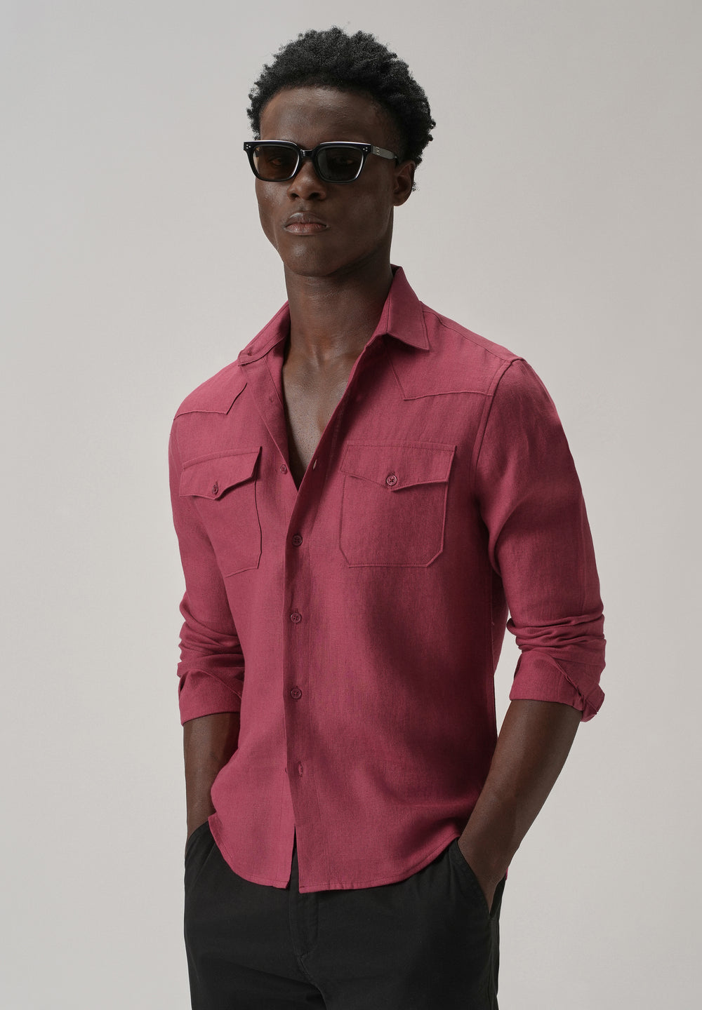 Rouge Pink Double Pocket 100% Pure Irish Linen Shirt