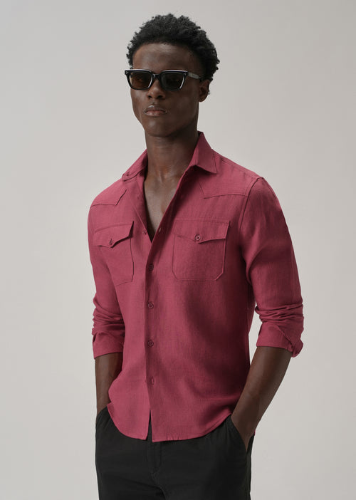 Rouge Pink Double Pocket 100% Pure Irish Linen Shirt