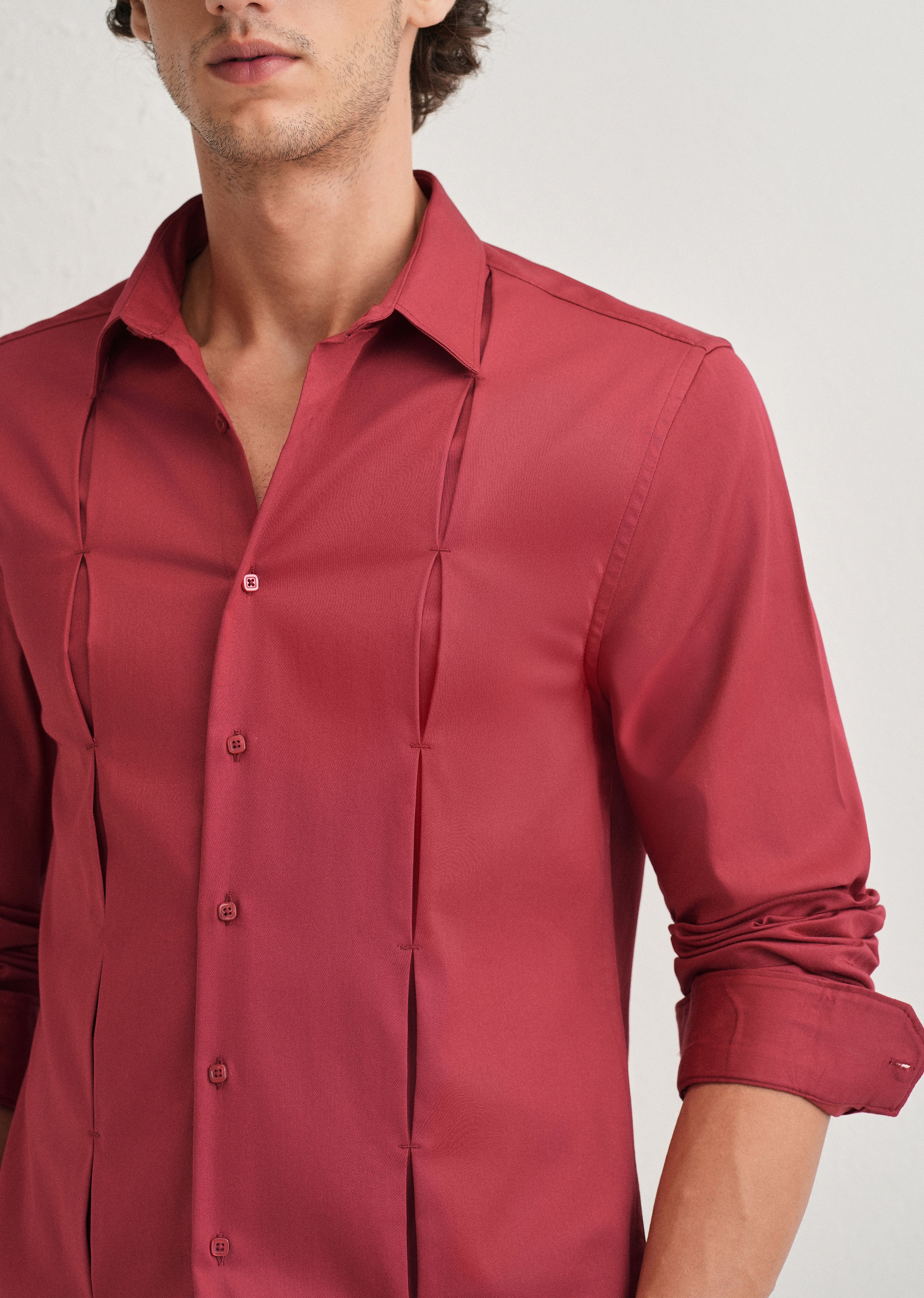 Ruby Red Front Panel Open Pleat Shirt