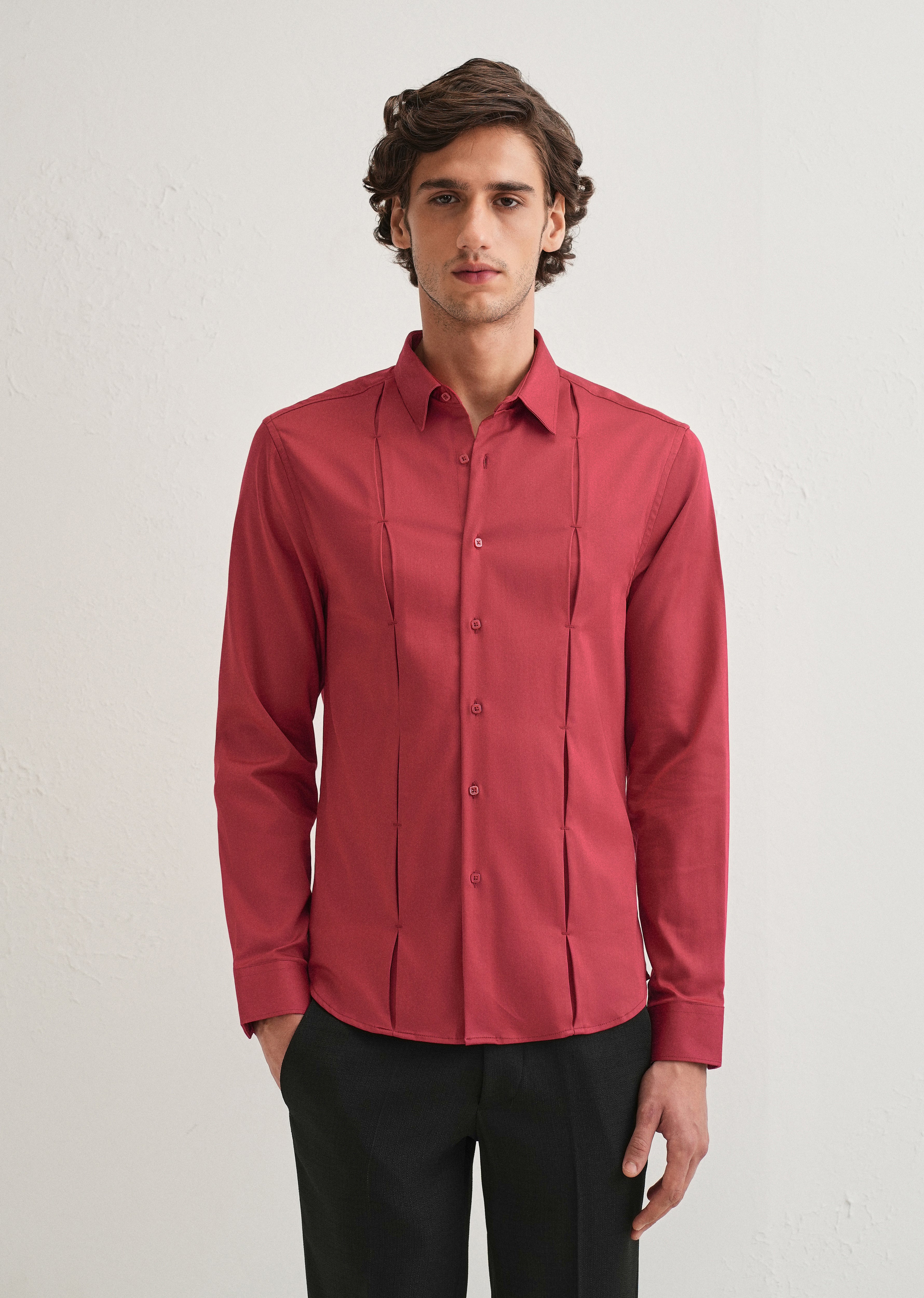Ruby Red Front Panel Open Pleat Shirt