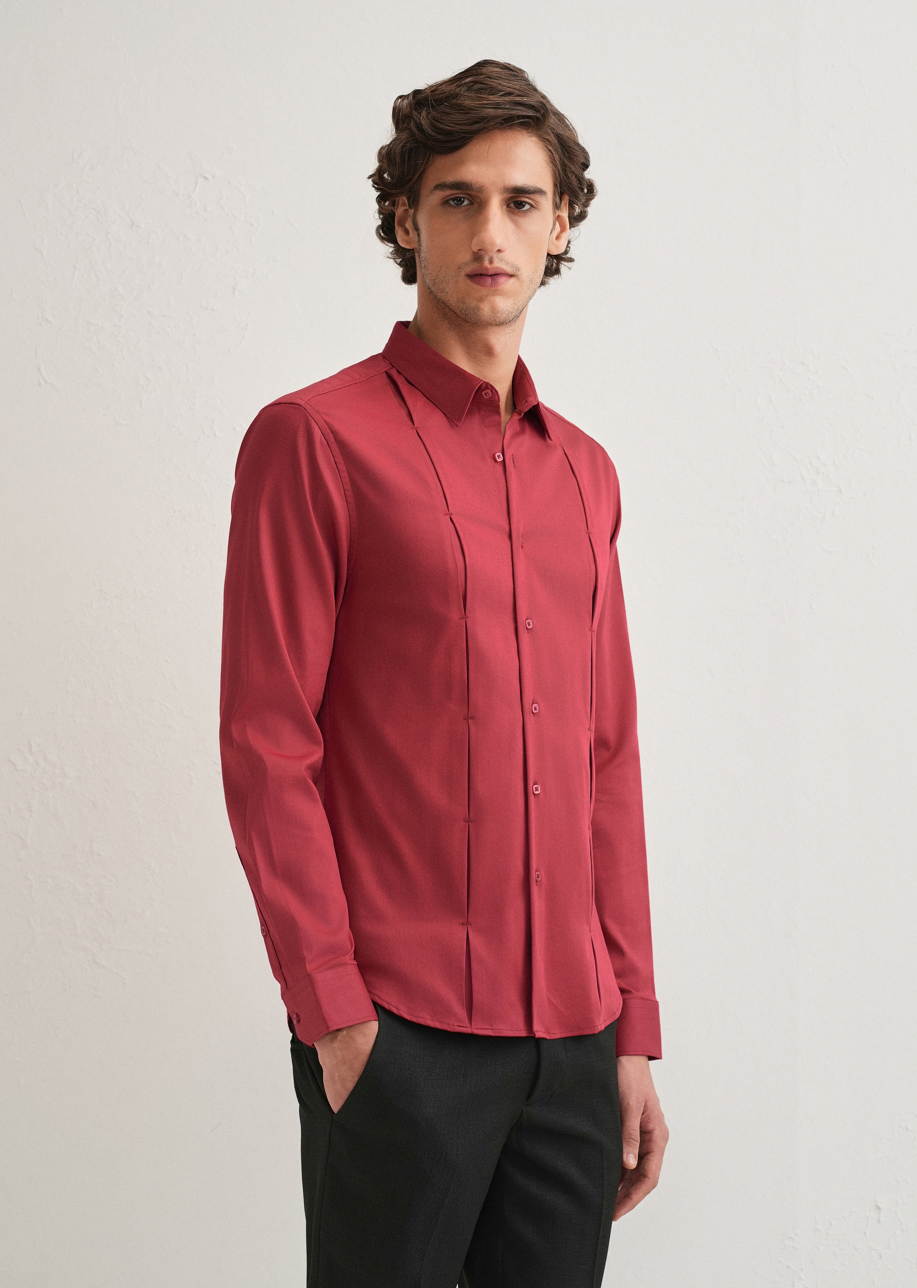 Ruby Red Front Panel Open Pleat Shirt