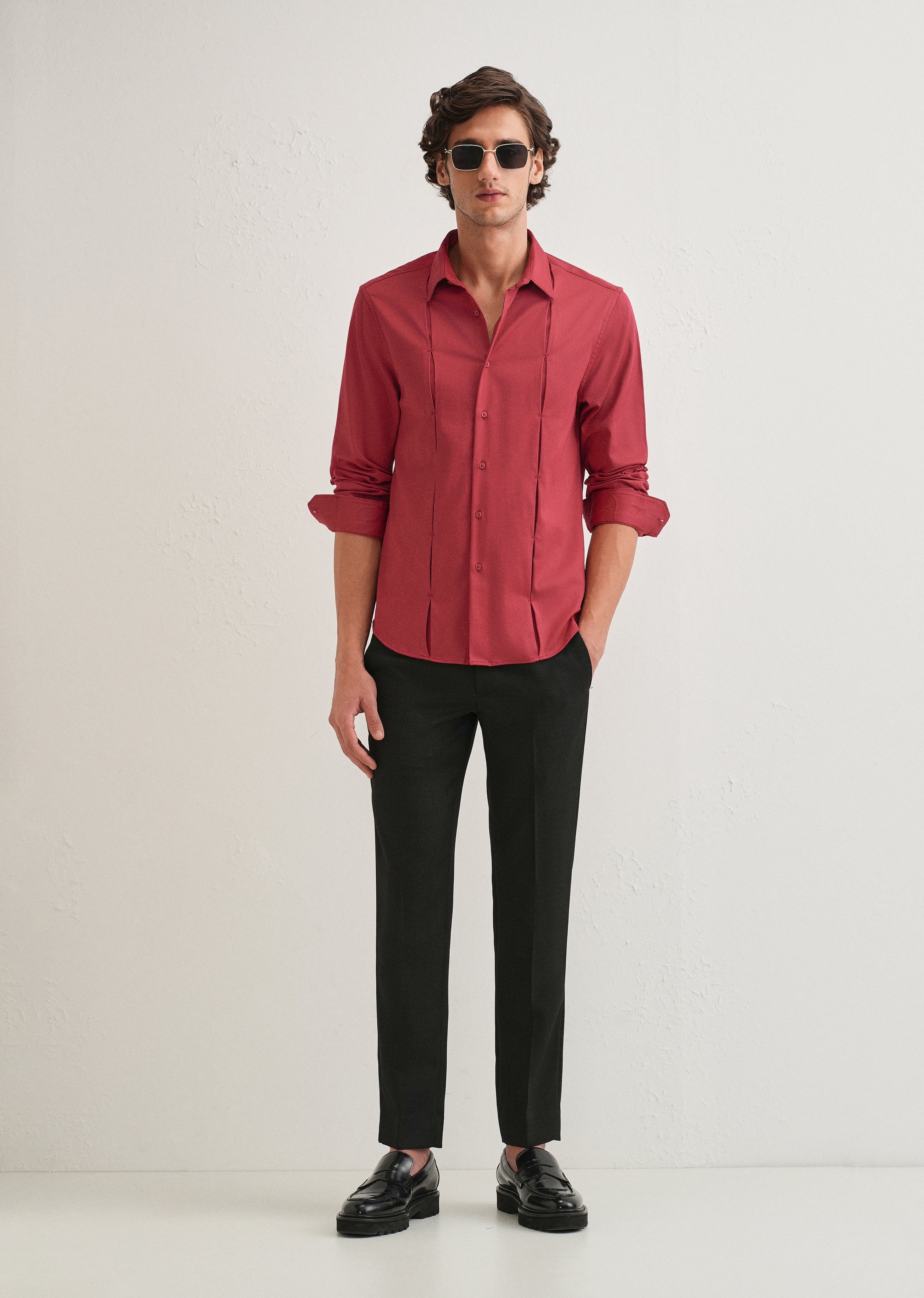 Ruby Red Front Panel Open Pleat Shirt