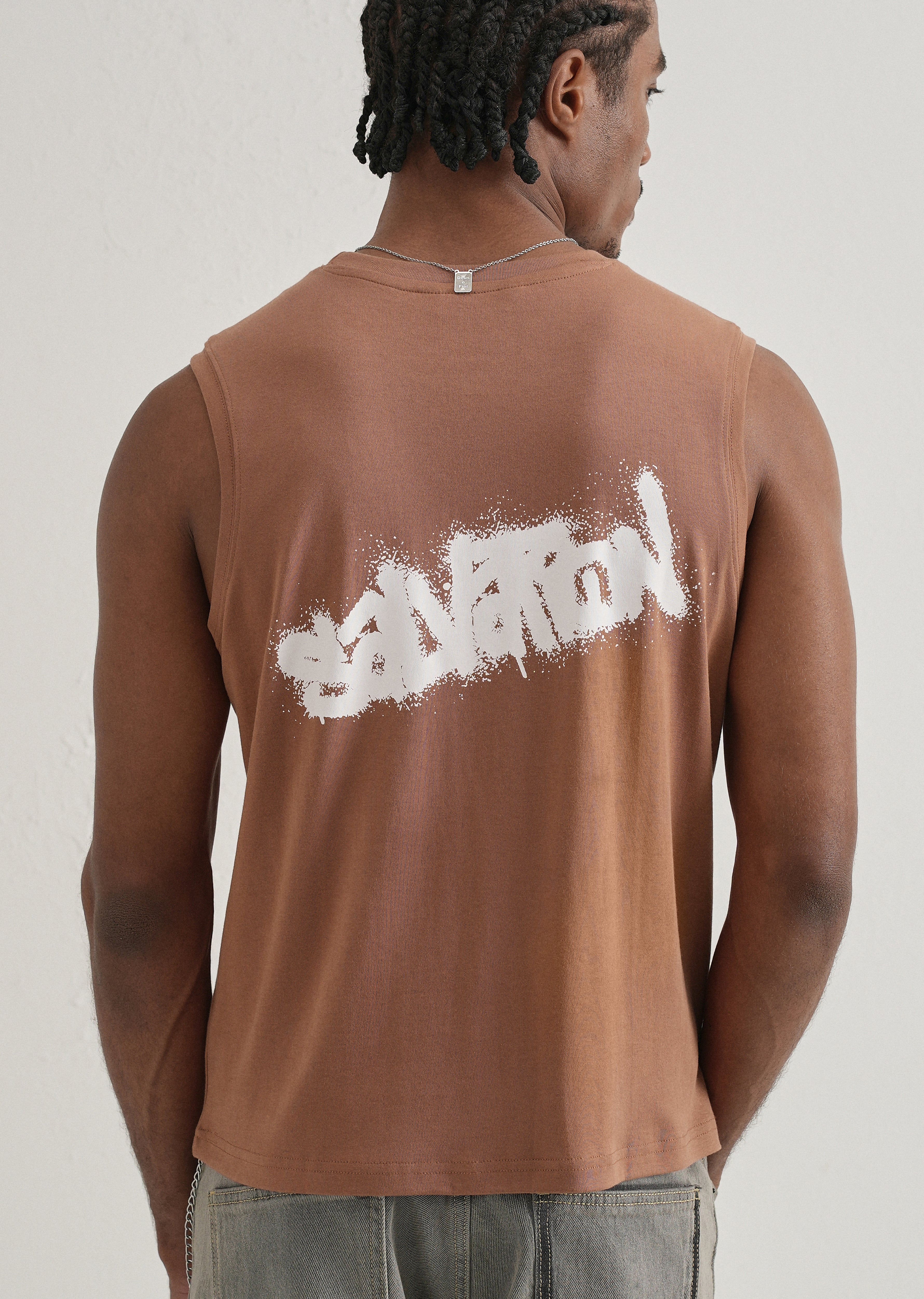Rust Brown Graffiti Printed Tank