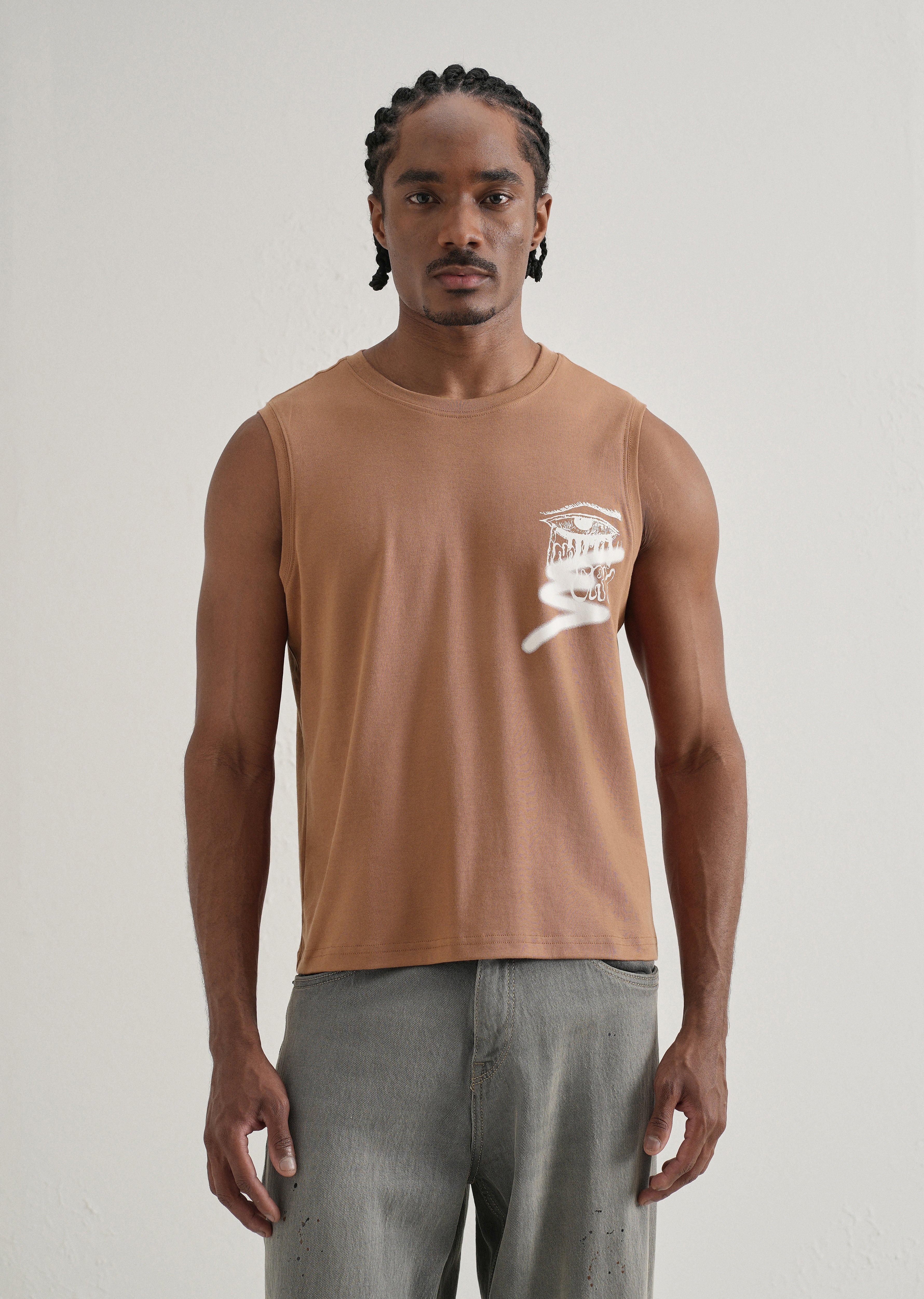 Rust Brown Graffiti Printed Tank
