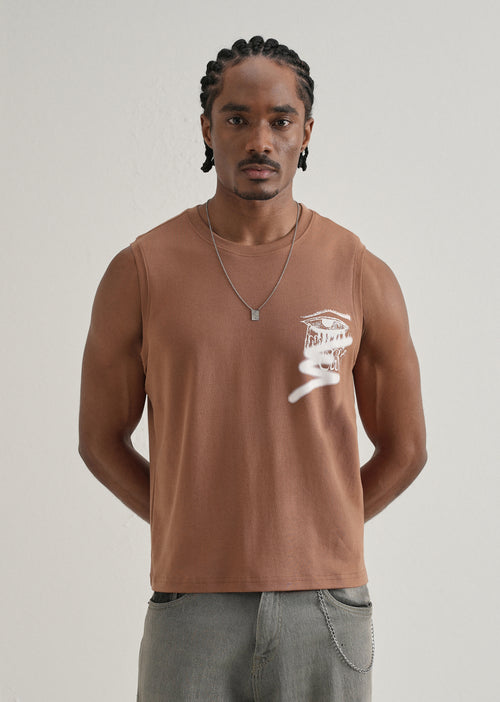 Rust Brown Graffiti Printed Tank