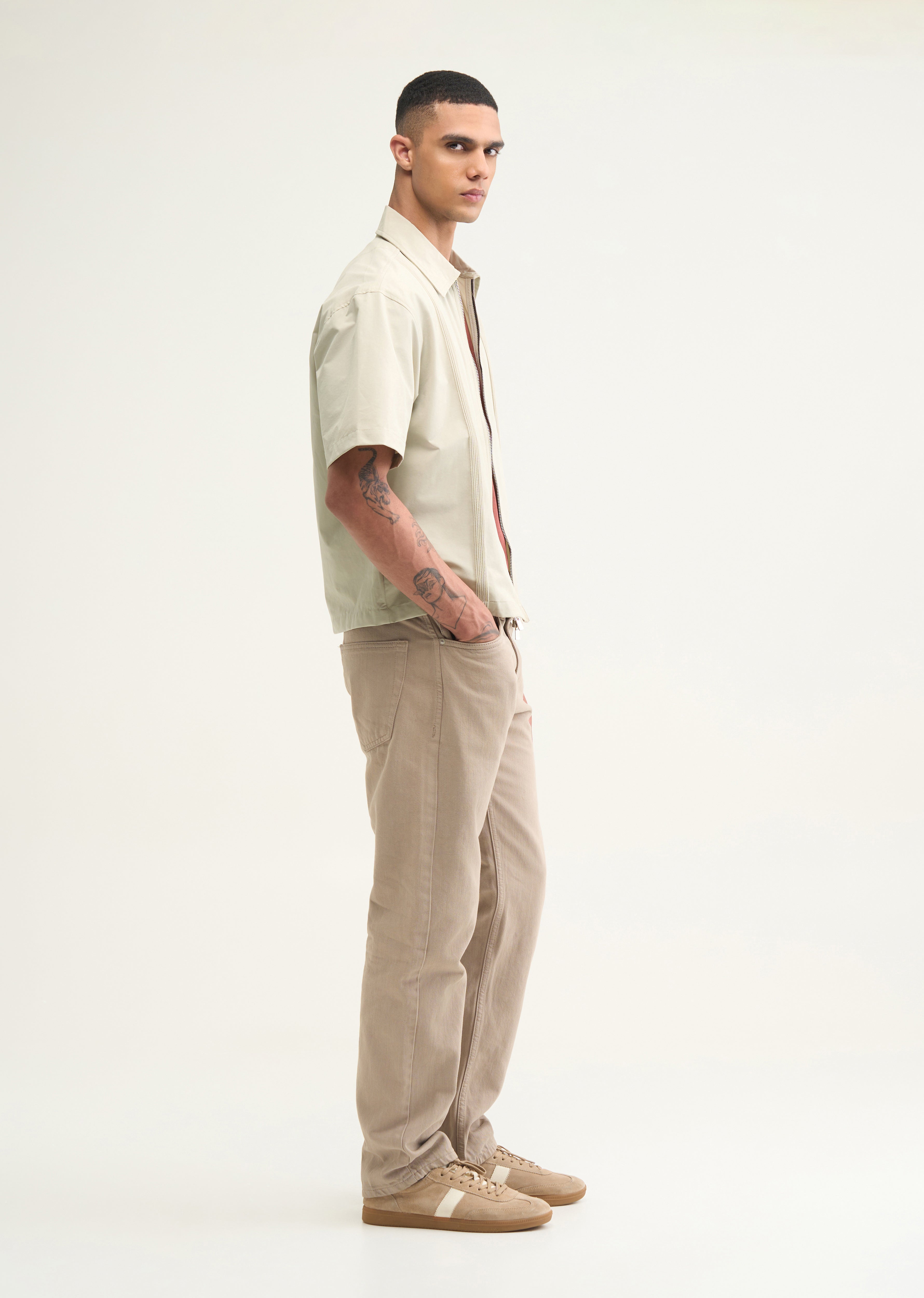 Ivory Boxy Fit Zipper Shirt