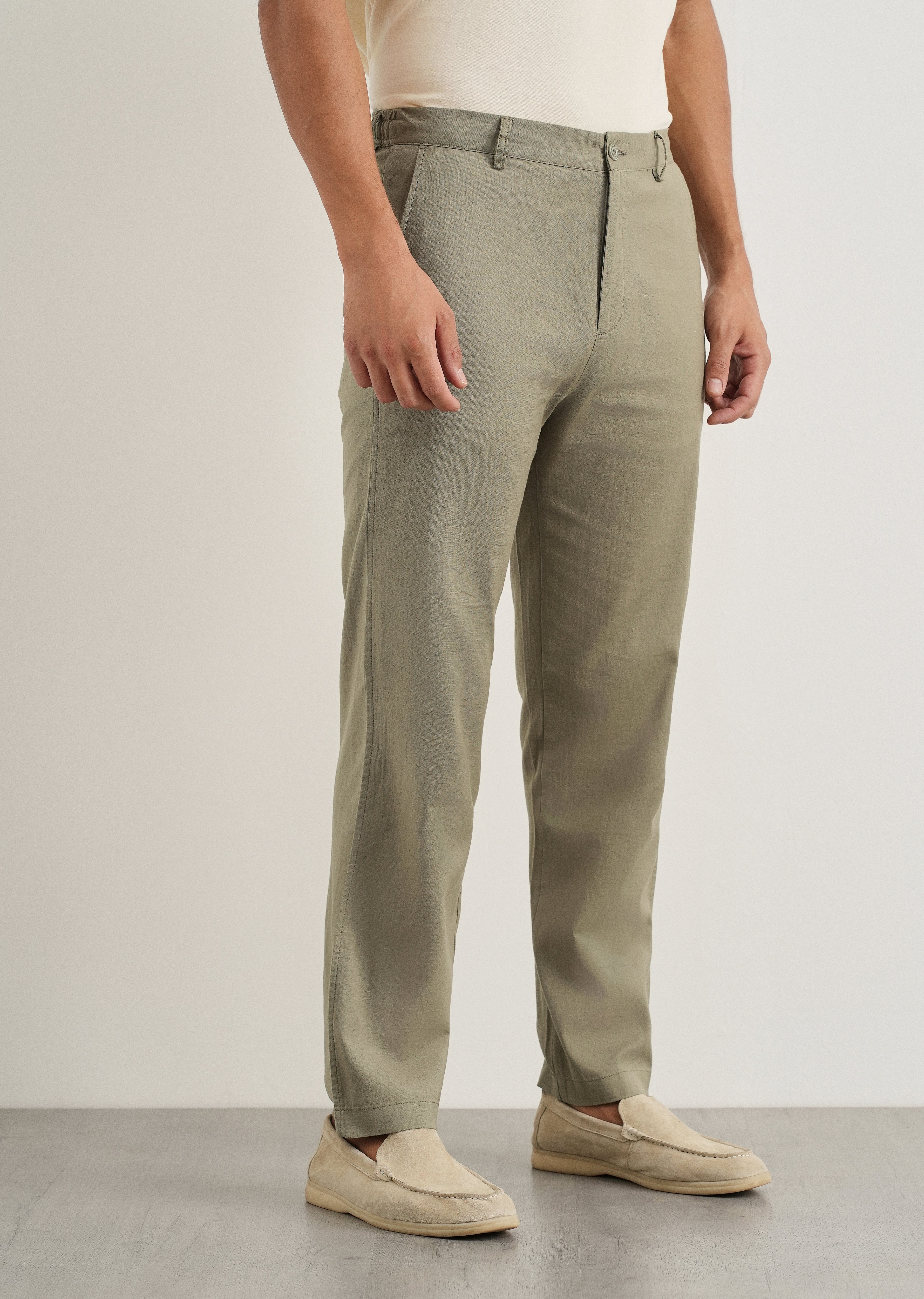 Sage Cotton Linen Regular Fit Pant