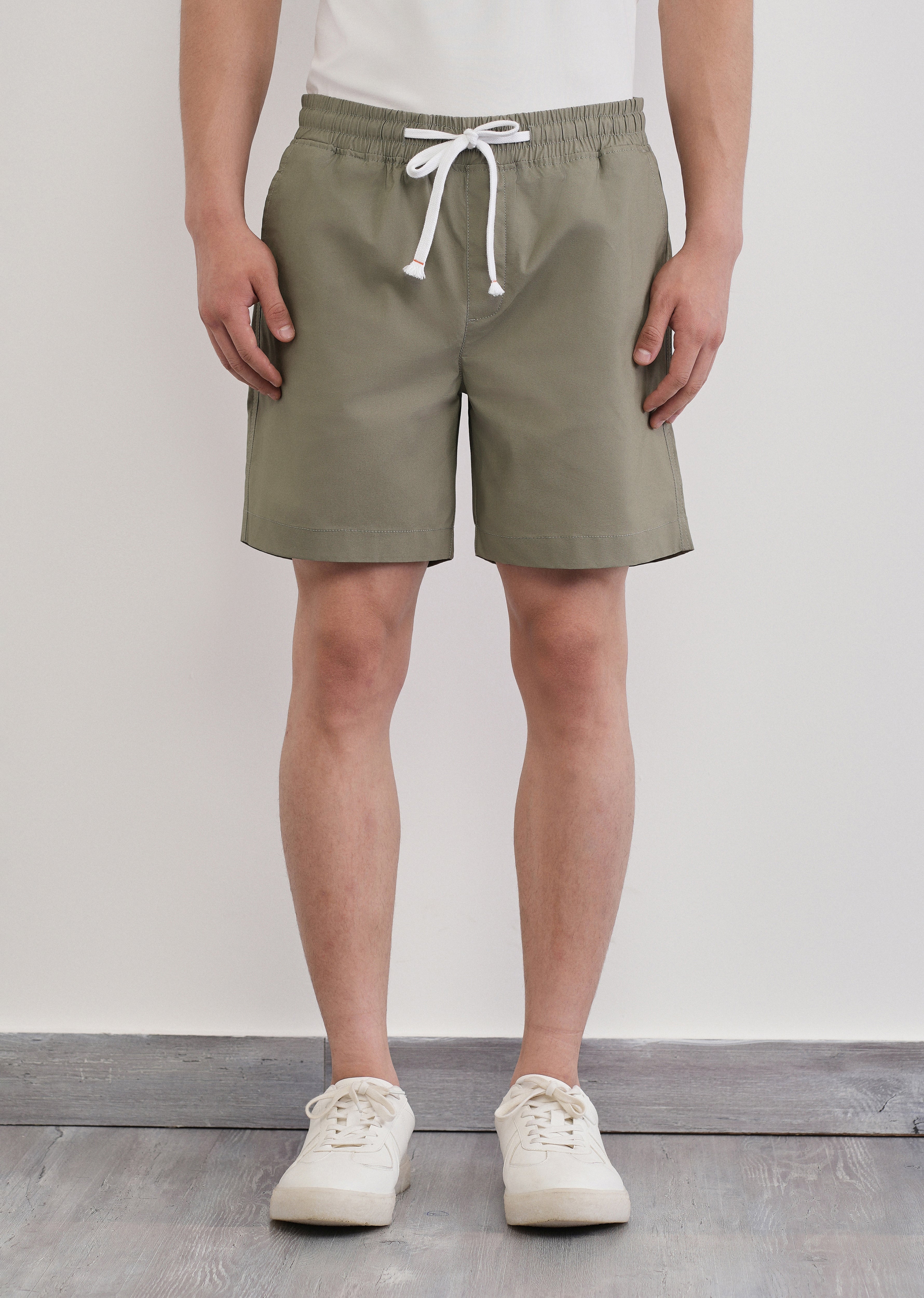 Sage Green Drawstring Cotton Shorts