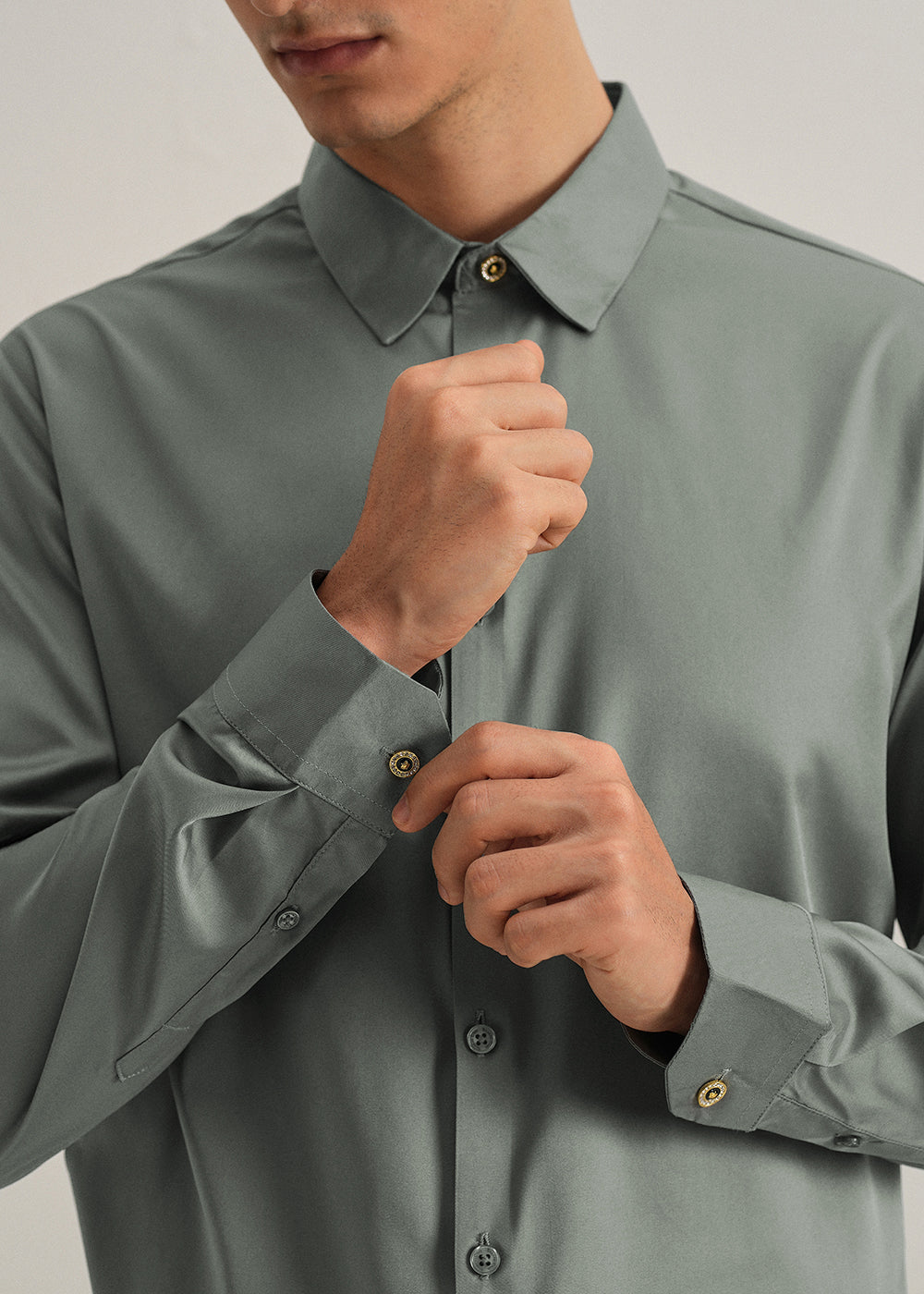 Sage Green Plain Stitchless Placket Shirt