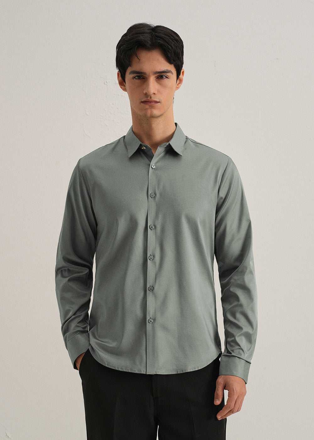 Sage Green Plain Stitchless Placket Shirt