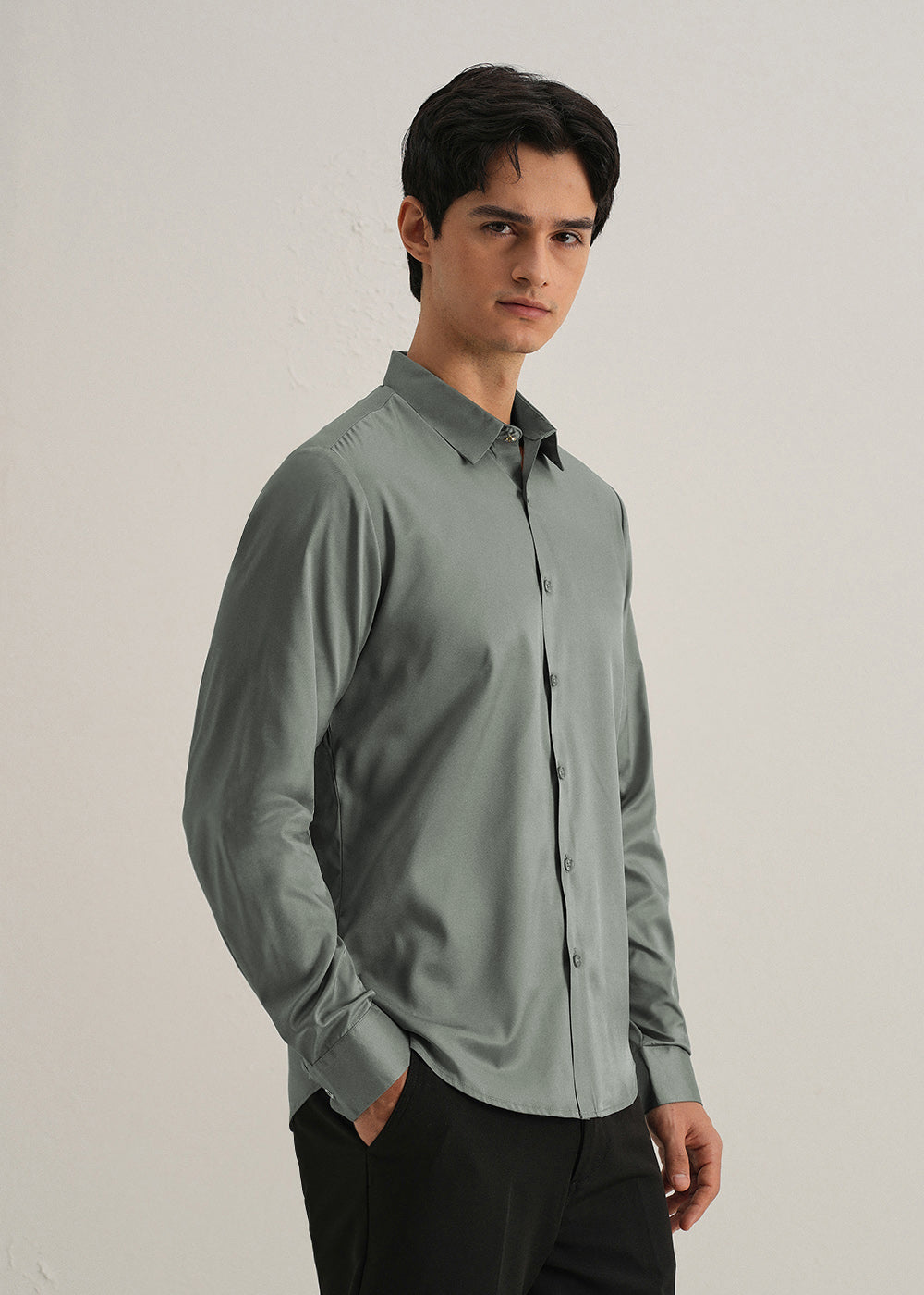 Sage Green Plain Stitchless Placket Shirt