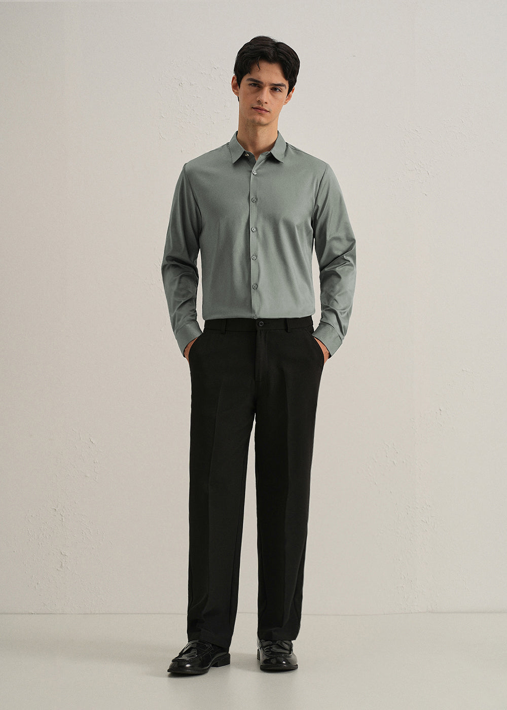 Sage Green Plain Stitchless Placket Shirt