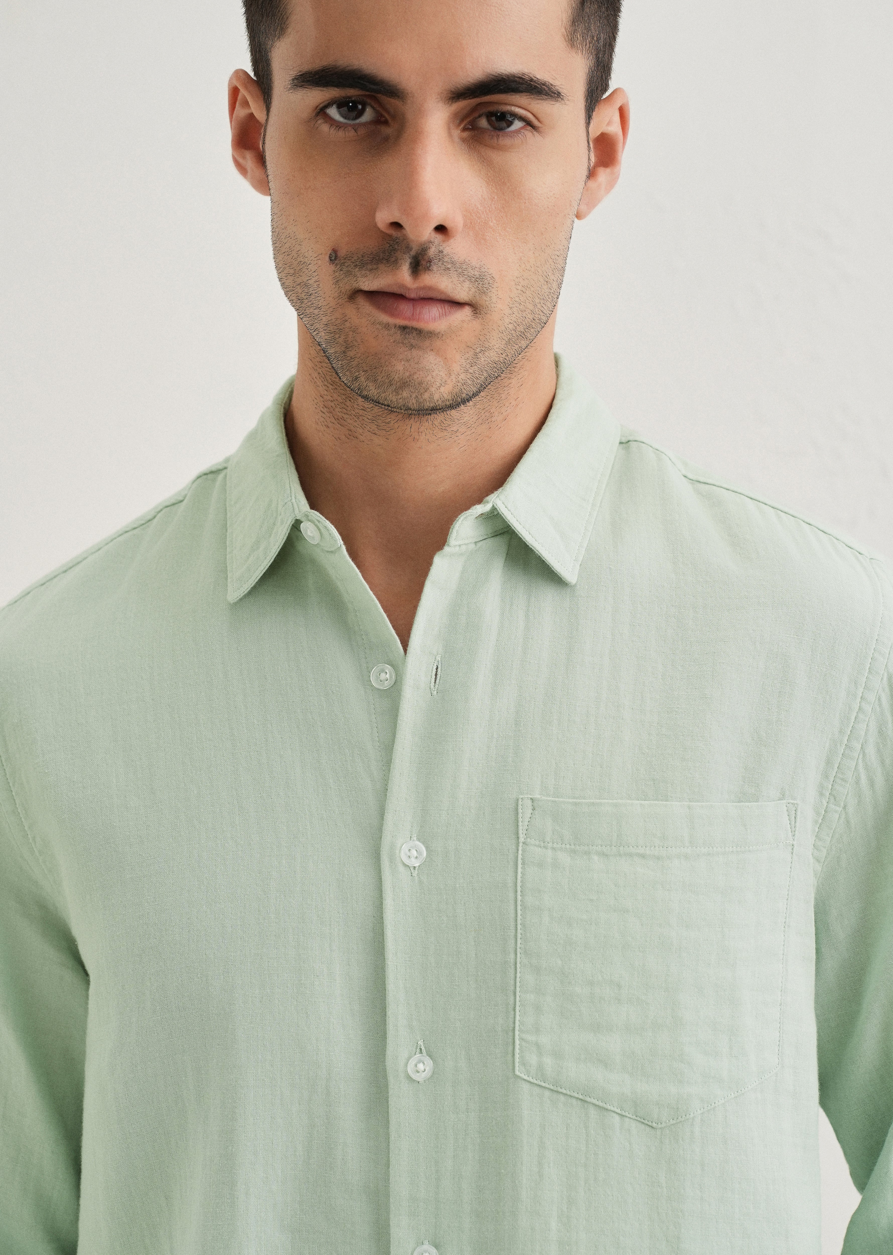 Sage Green Pure Cotton Stitchless Placket Shirt